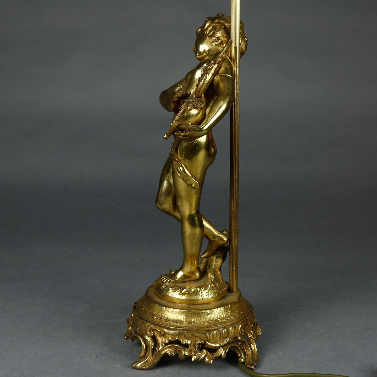 Antique French Figural Gilt Metal Classical Cherub & Lyre Table Lamp, circa 1900 4