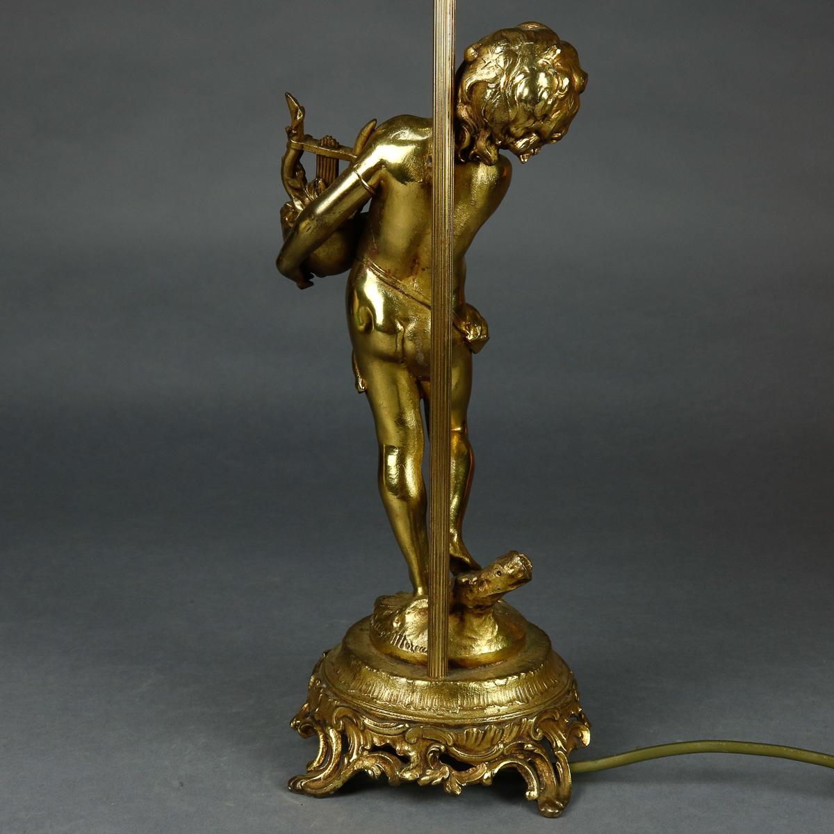 Antique French Figural Gilt Metal Classical Cherub & Lyre Table Lamp, circa 1900 5