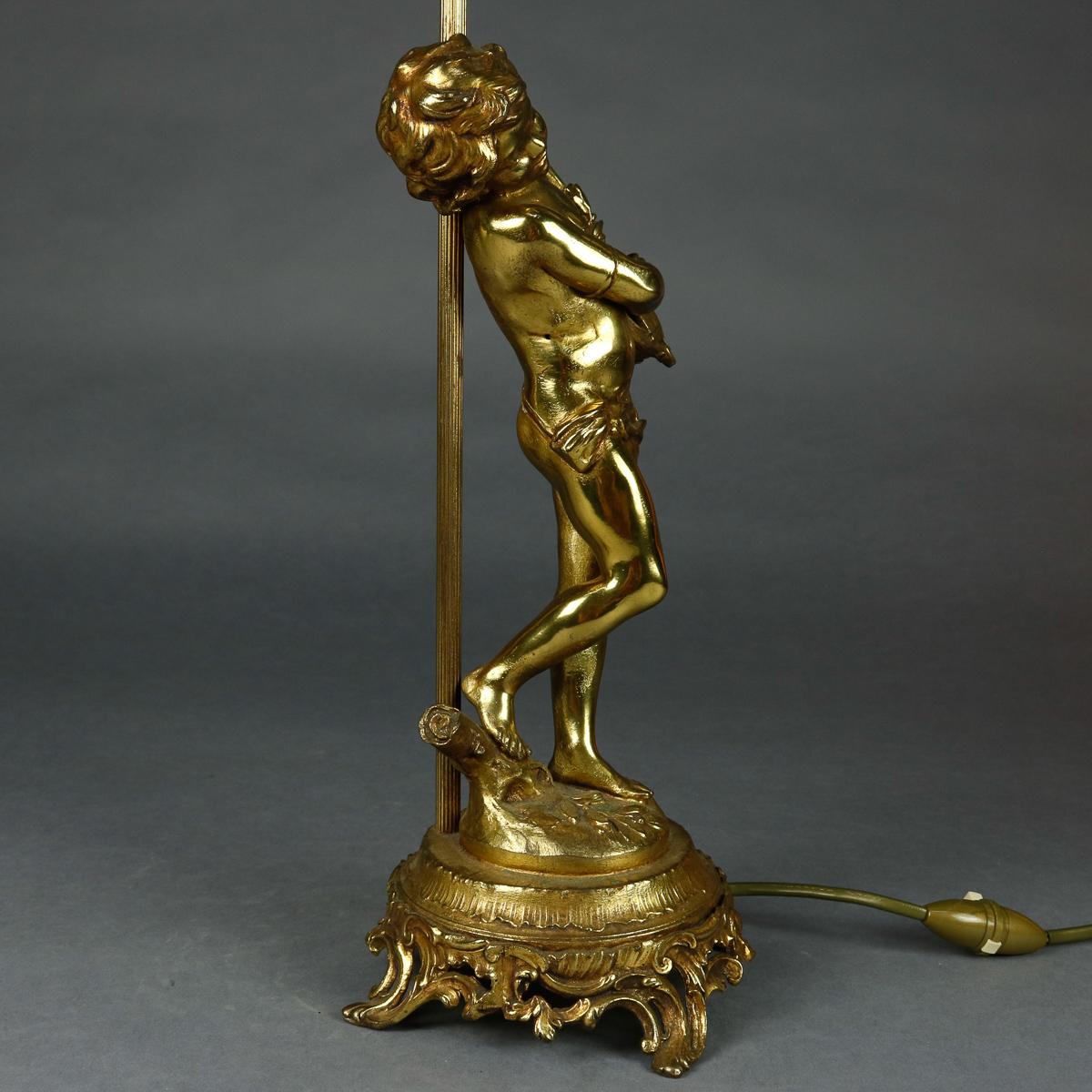Antique French Figural Gilt Metal Classical Cherub & Lyre Table Lamp, circa 1900 6
