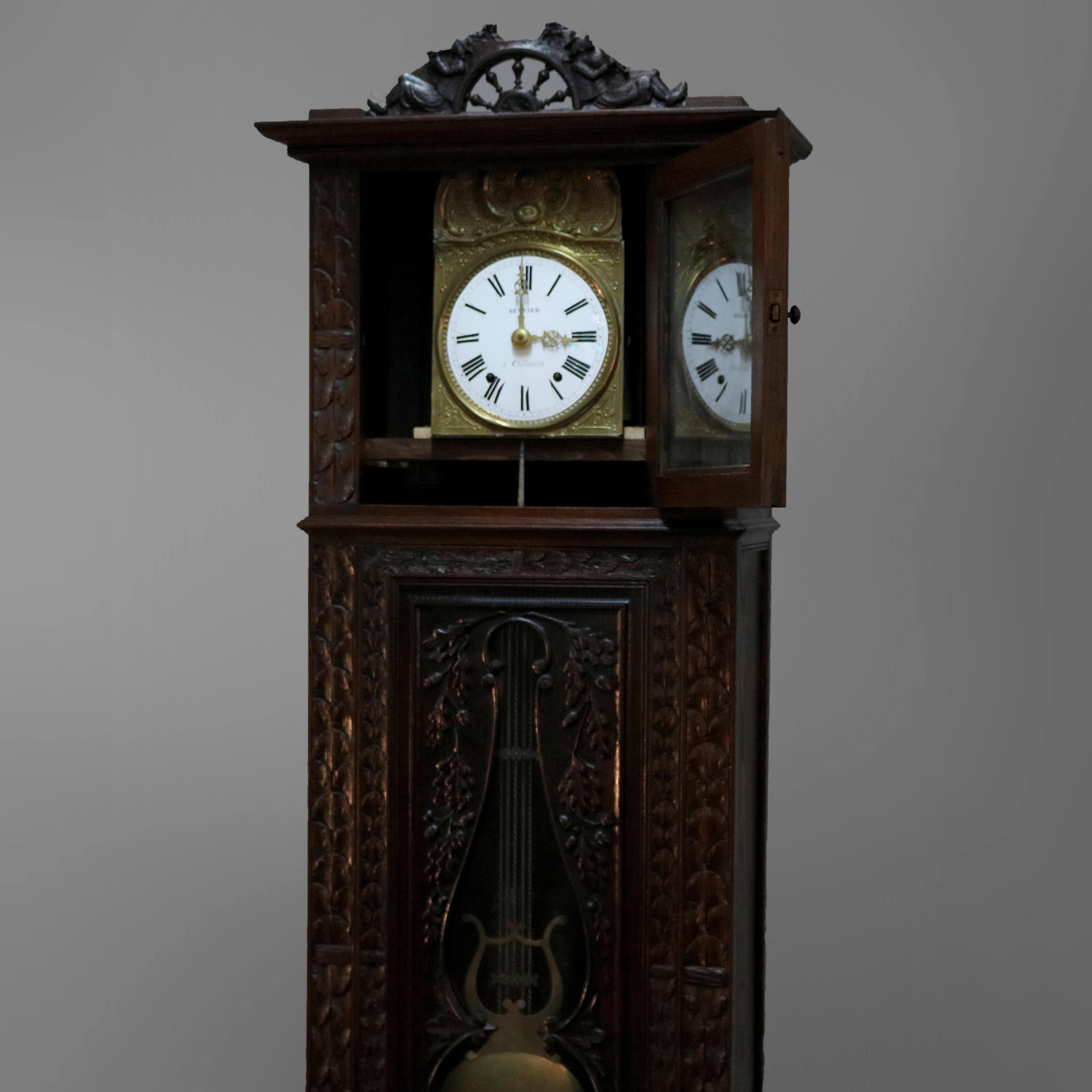 Antique French Figural High Relief Deeply Carved Oak Tall Case Clock, circa 1890 7