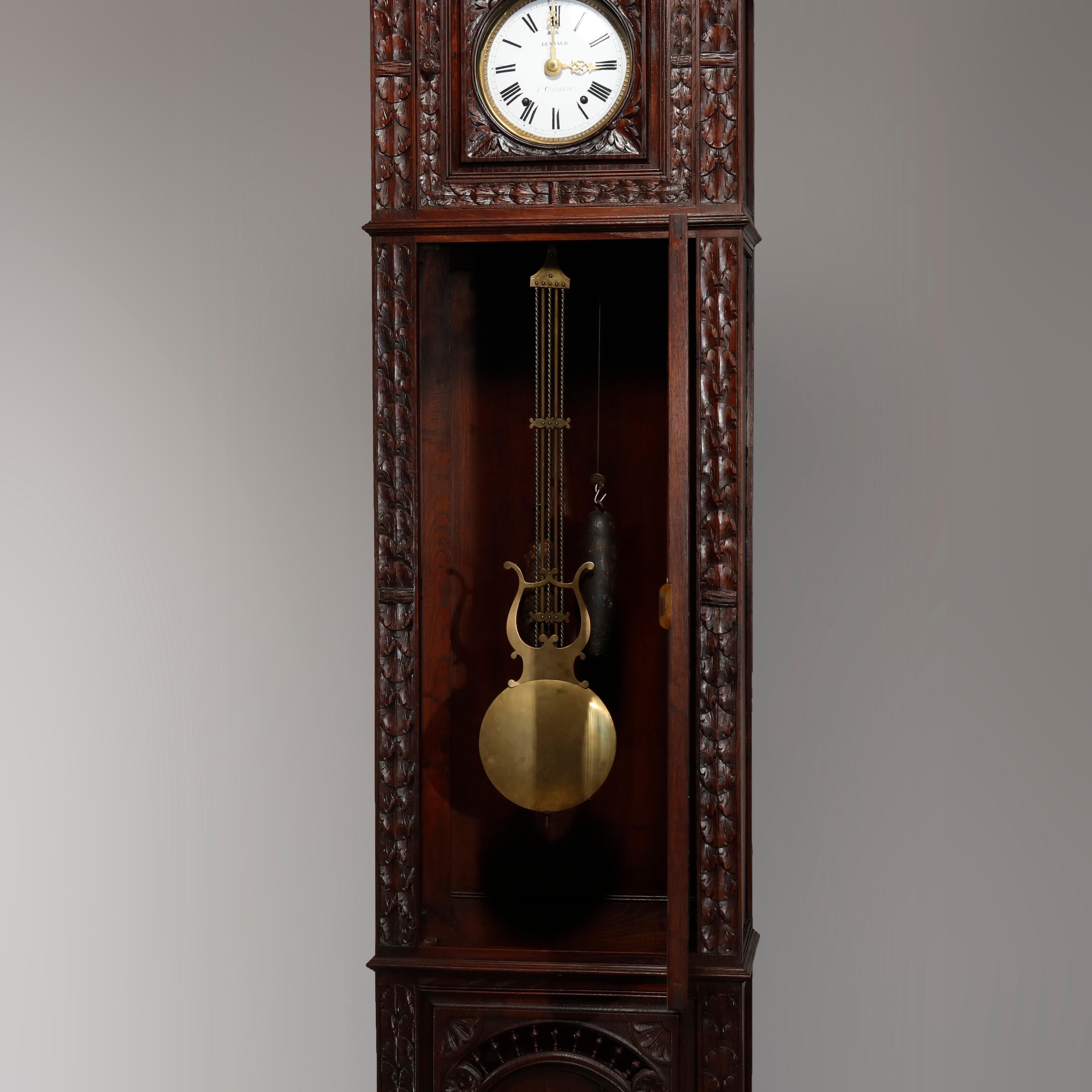 Antique French Figural High Relief Deeply Carved Oak Tall Case Clock, circa 1890 8