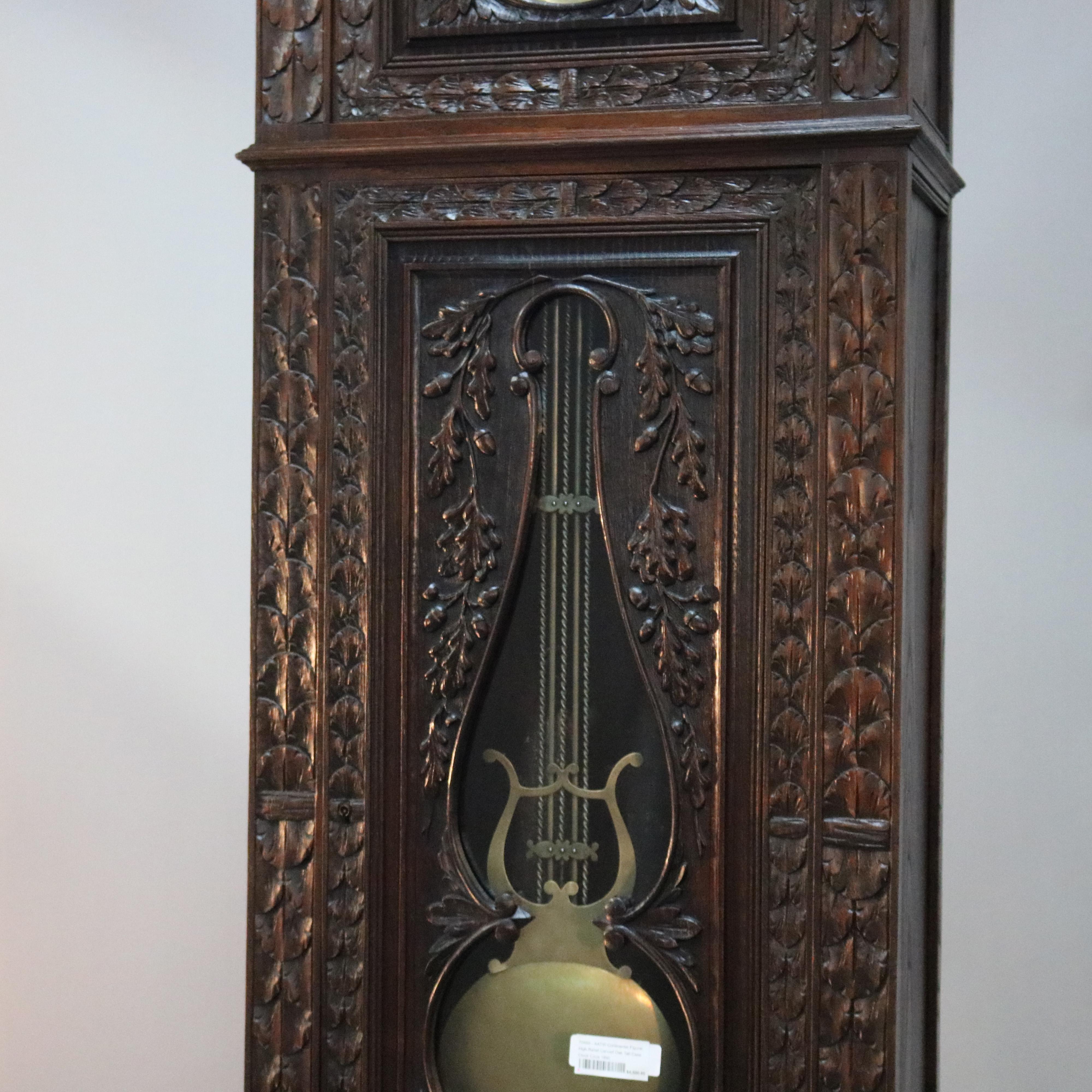 Antique French Figural High Relief Deeply Carved Oak Tall Case Clock, circa 1890 14