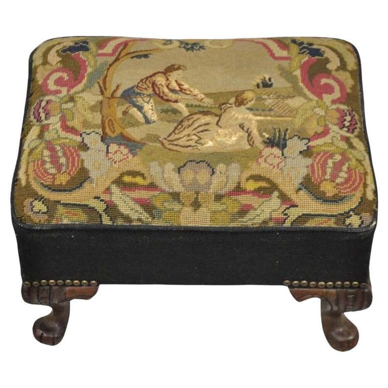 Box Footstool 19th C. American Empire Carved Winged Paw Foot Mahogany Large Box Stool ...