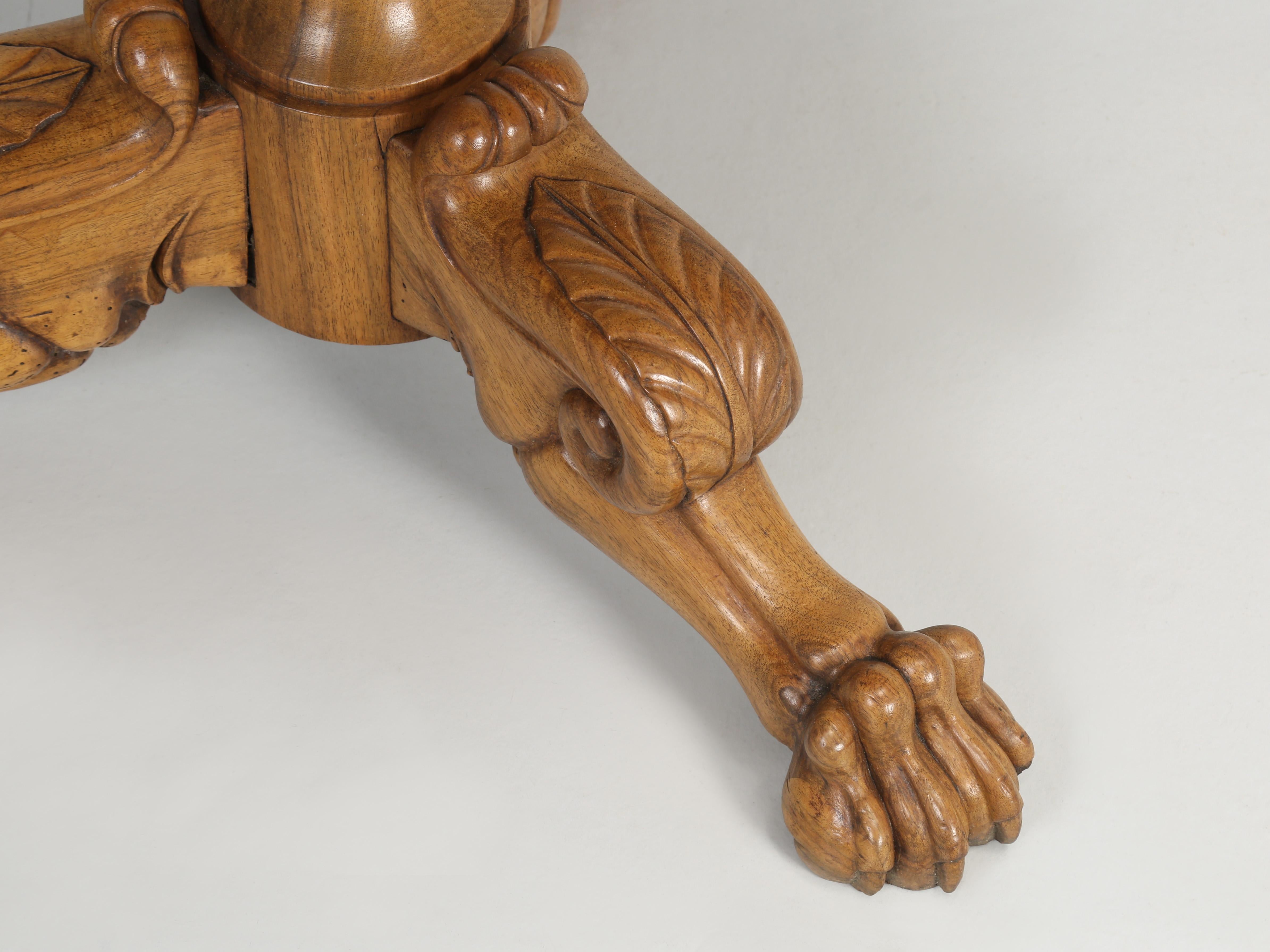  Antique French Figured Walnut Round Center Hall Sunburst Pattern Table Lion Paw 5