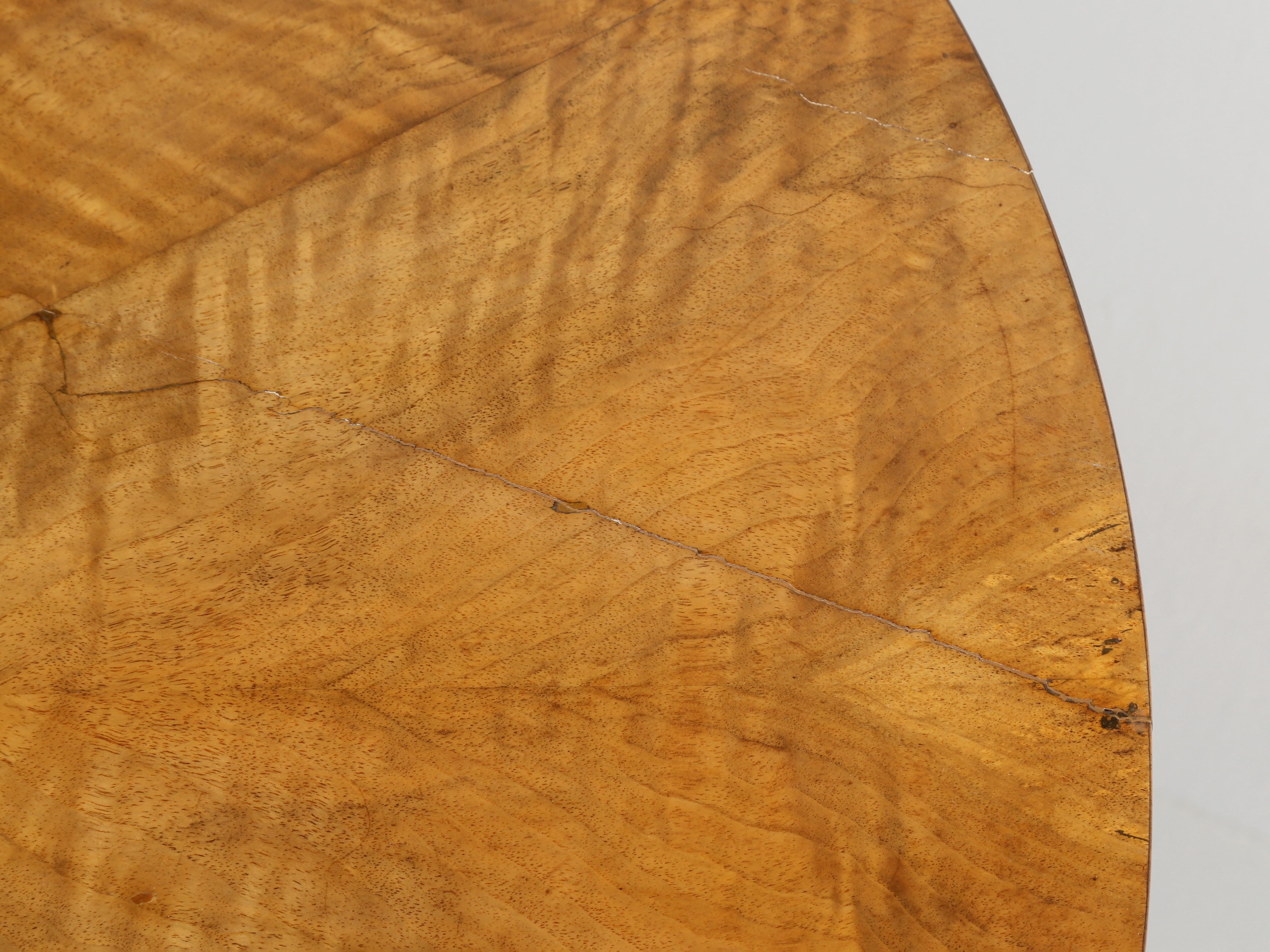  Antique French Figured Walnut Round Center Hall Sunburst Pattern Table Lion Paw 1