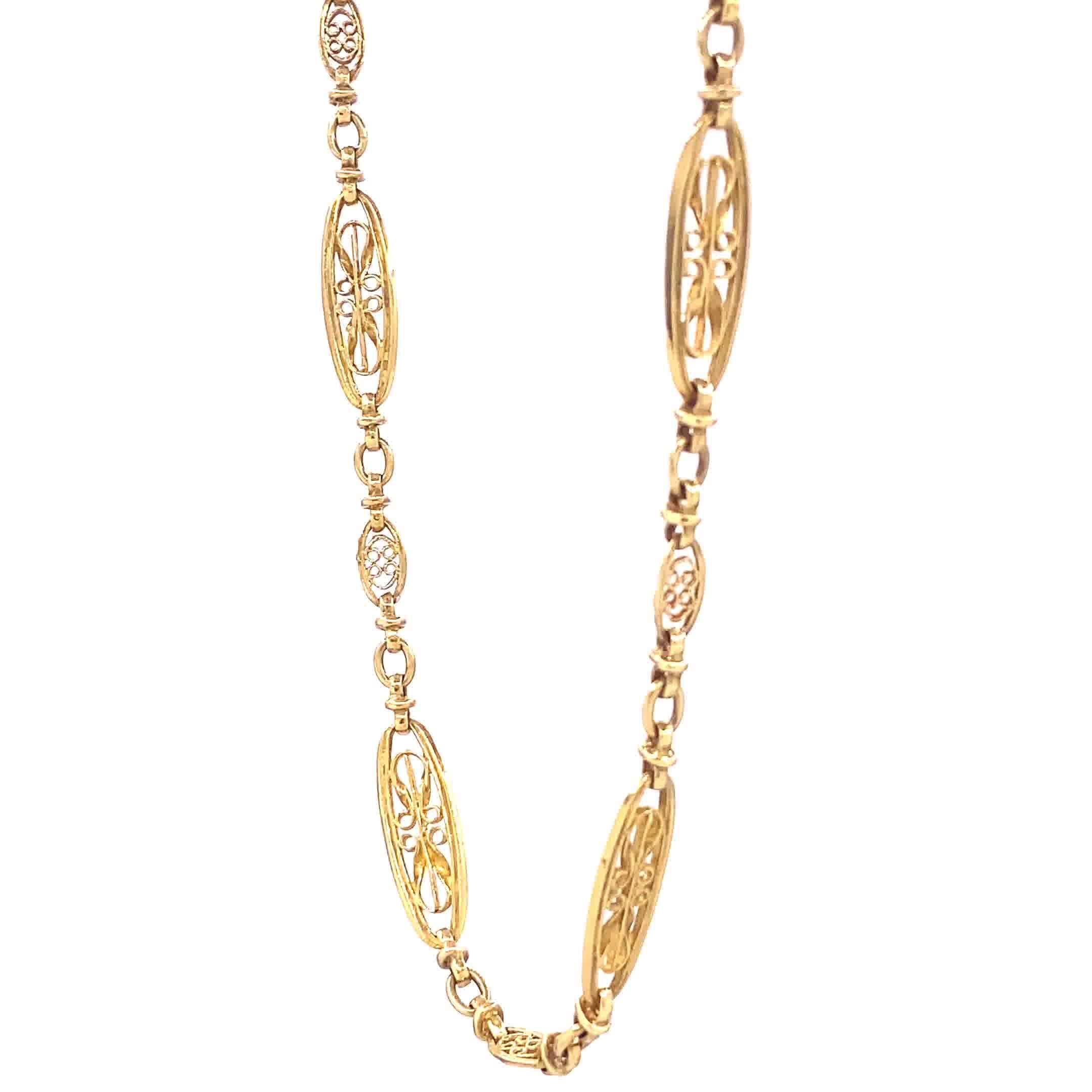 Belle Époque Antique French Filigree Fancy Link 18 Karat Gold Chain