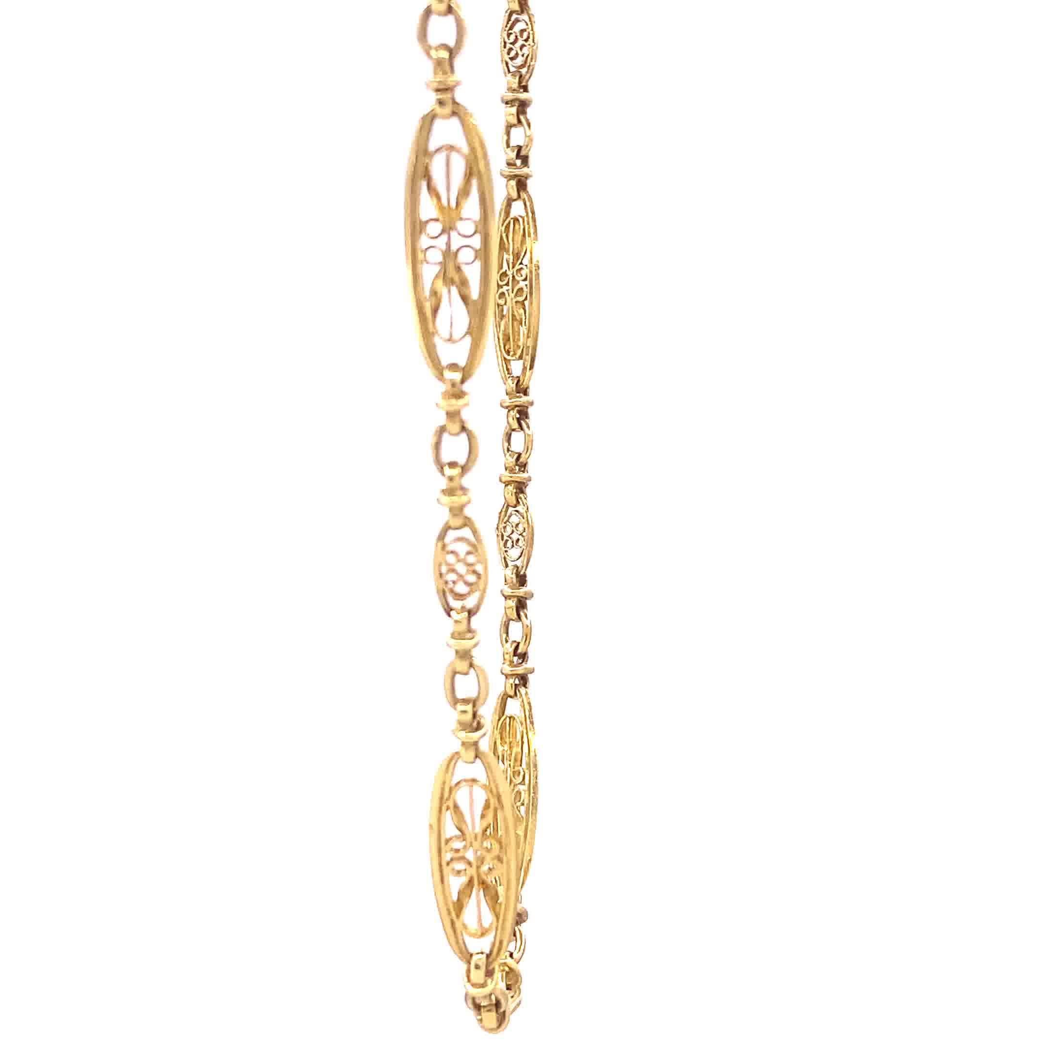Antique French Filigree Fancy Link 18 Karat Gold Chain In Excellent Condition In Beverly Hills, CA