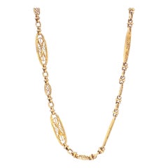 Antique French Filigree Fancy Link 18 Karat Gold Chain