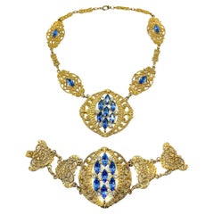 Antique French Filigree & Paste Collar & Bracelet Set 1900s