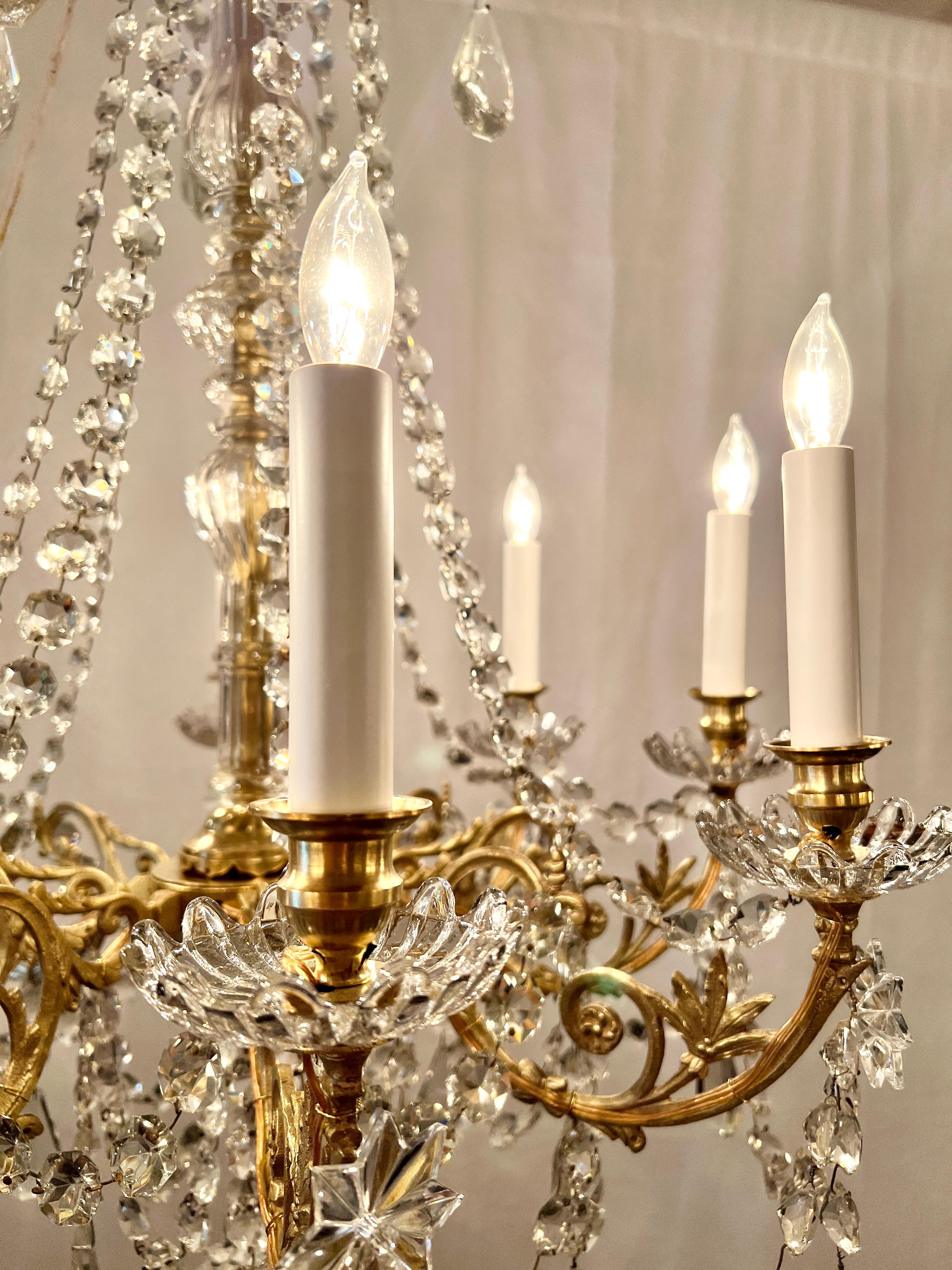 19th Century Antique French Fine Bronze and Crystal Chandelier circa 1890s For Sale