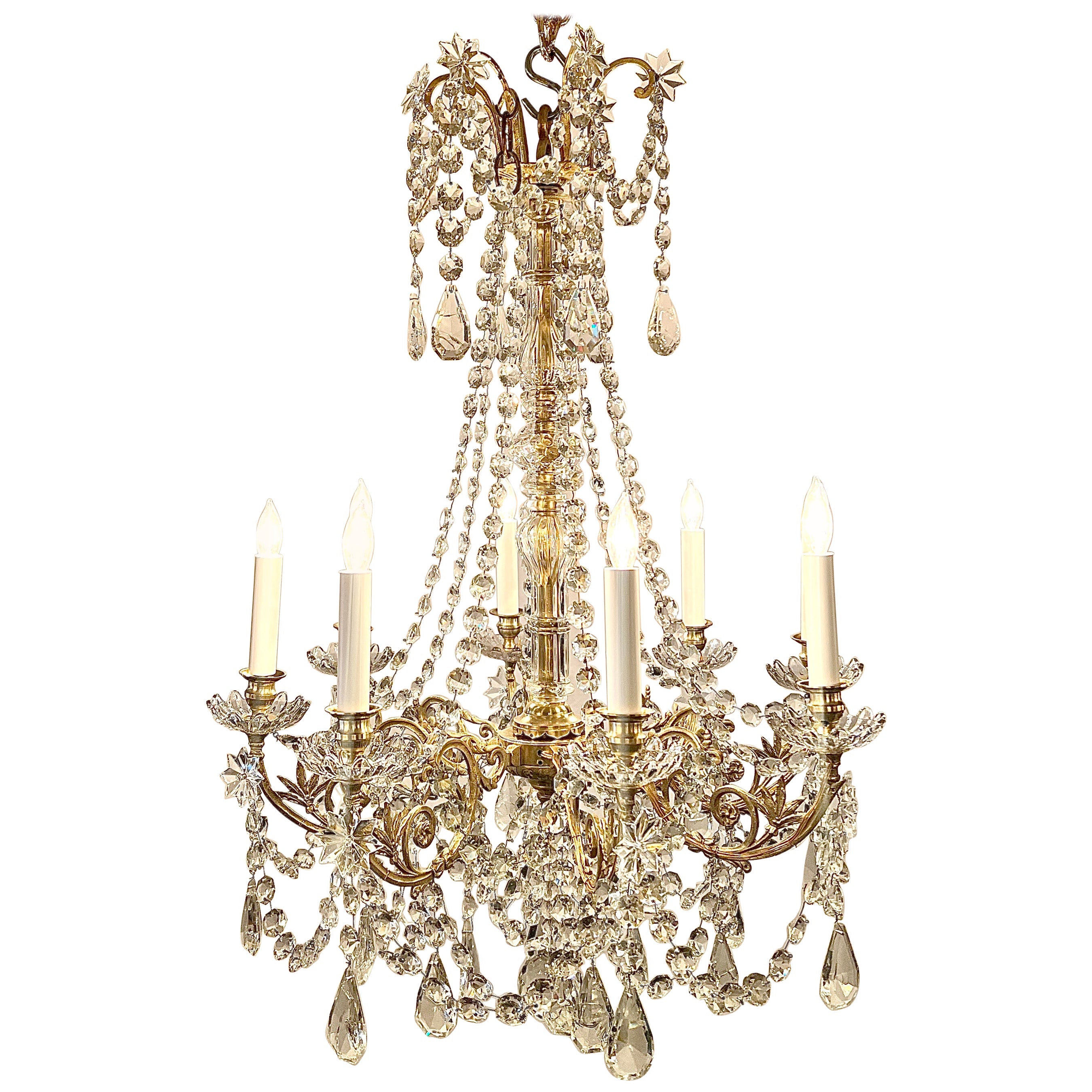 Antico lampadario francese in bronzo e cristallo del 1890 circa