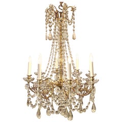 Antico lampadario francese in bronzo e cristallo del 1890 circa