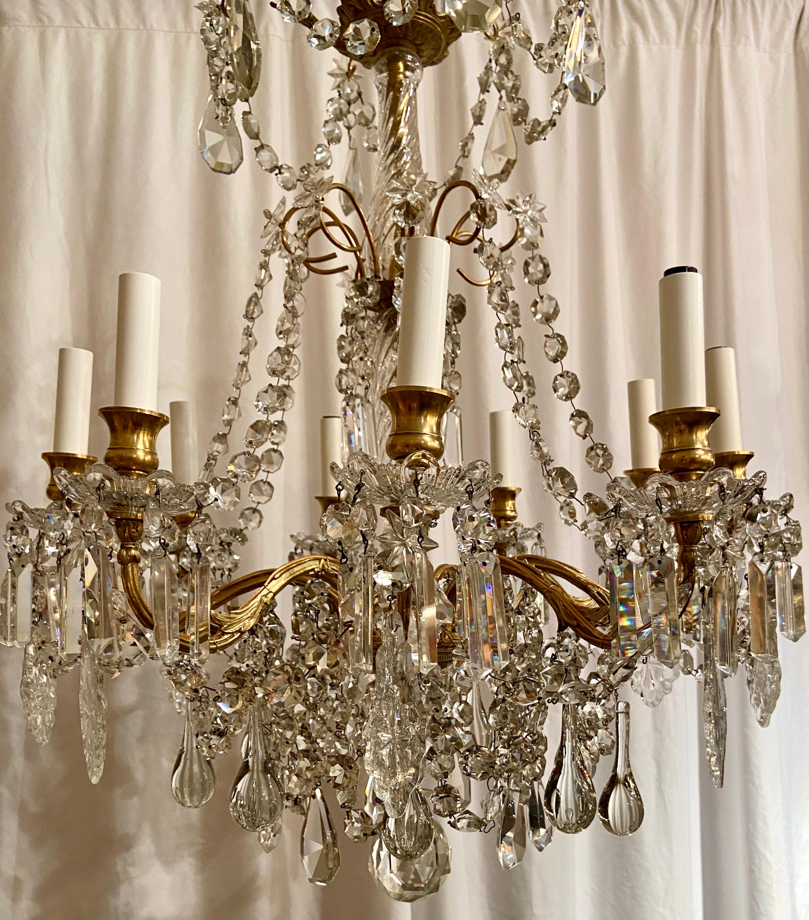 19th Century Antique French Fine Crystal and Gold Bronze 9-Light Chandelier For Sale
