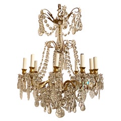 Lampadario a 9 luci in cristallo pregiato e bronzo dorato Antique French