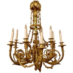 Lustre français ancien en bronze du XVIe siècle de qualité supérieure, de style Louis XVIe