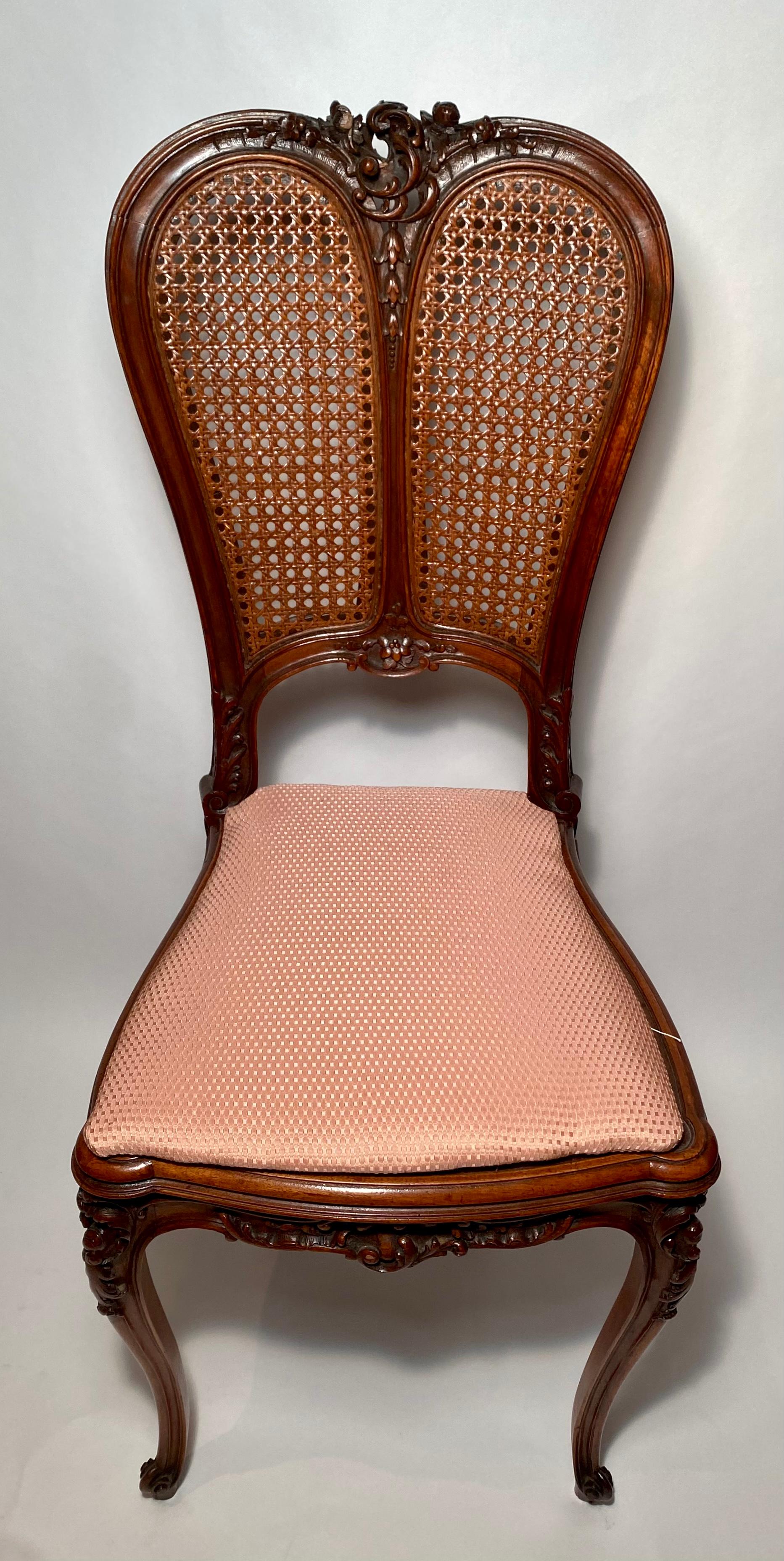 Antique French fine walnut side chair, circa 1880.

   