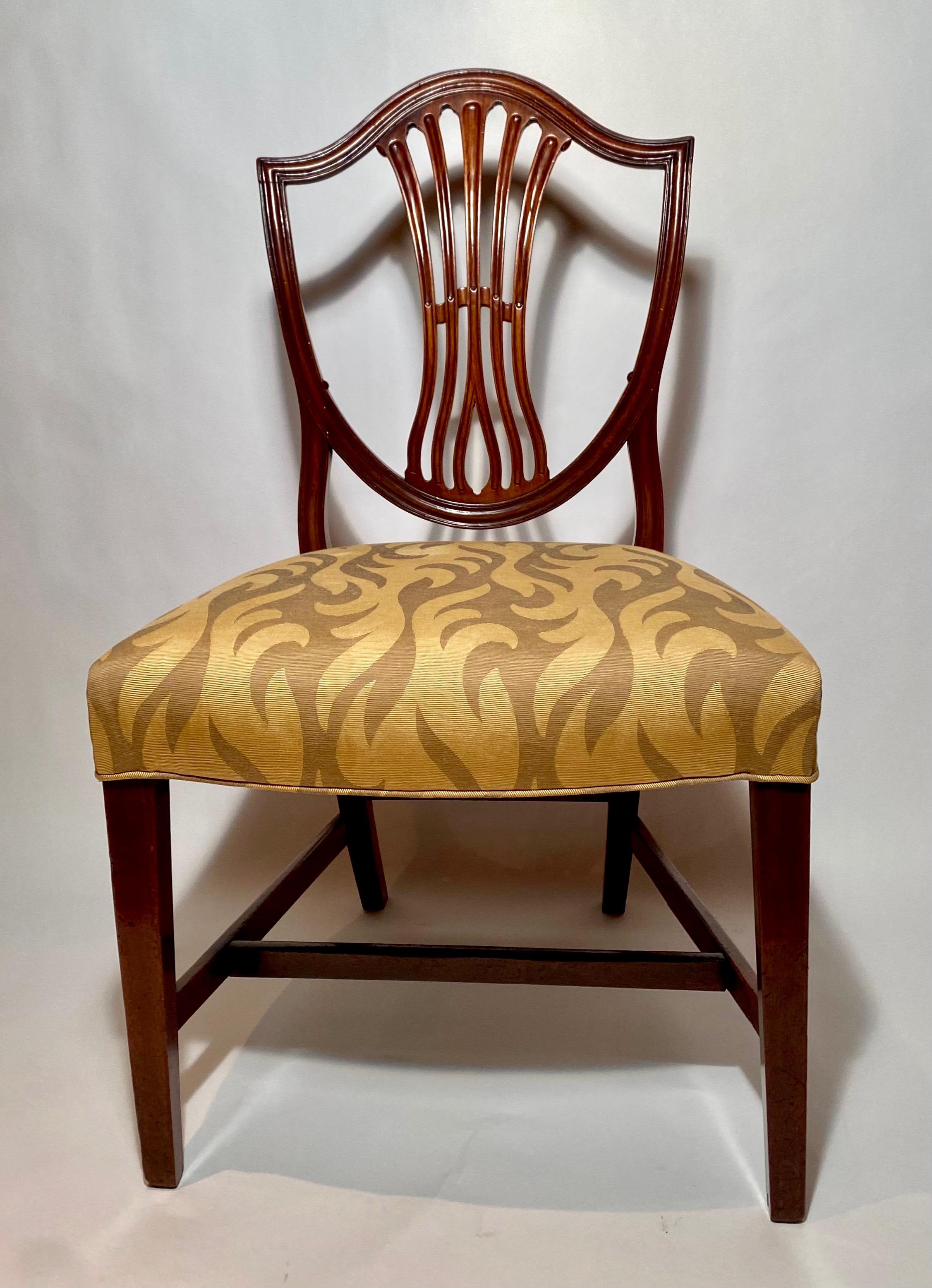 Antique French fine walnut side chairs, circa 1880.
  
