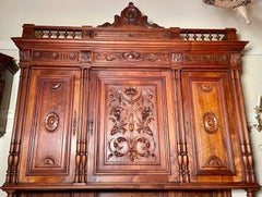 Antique French Finely Carved Walnut Buffet Cabinet, circa 1890s