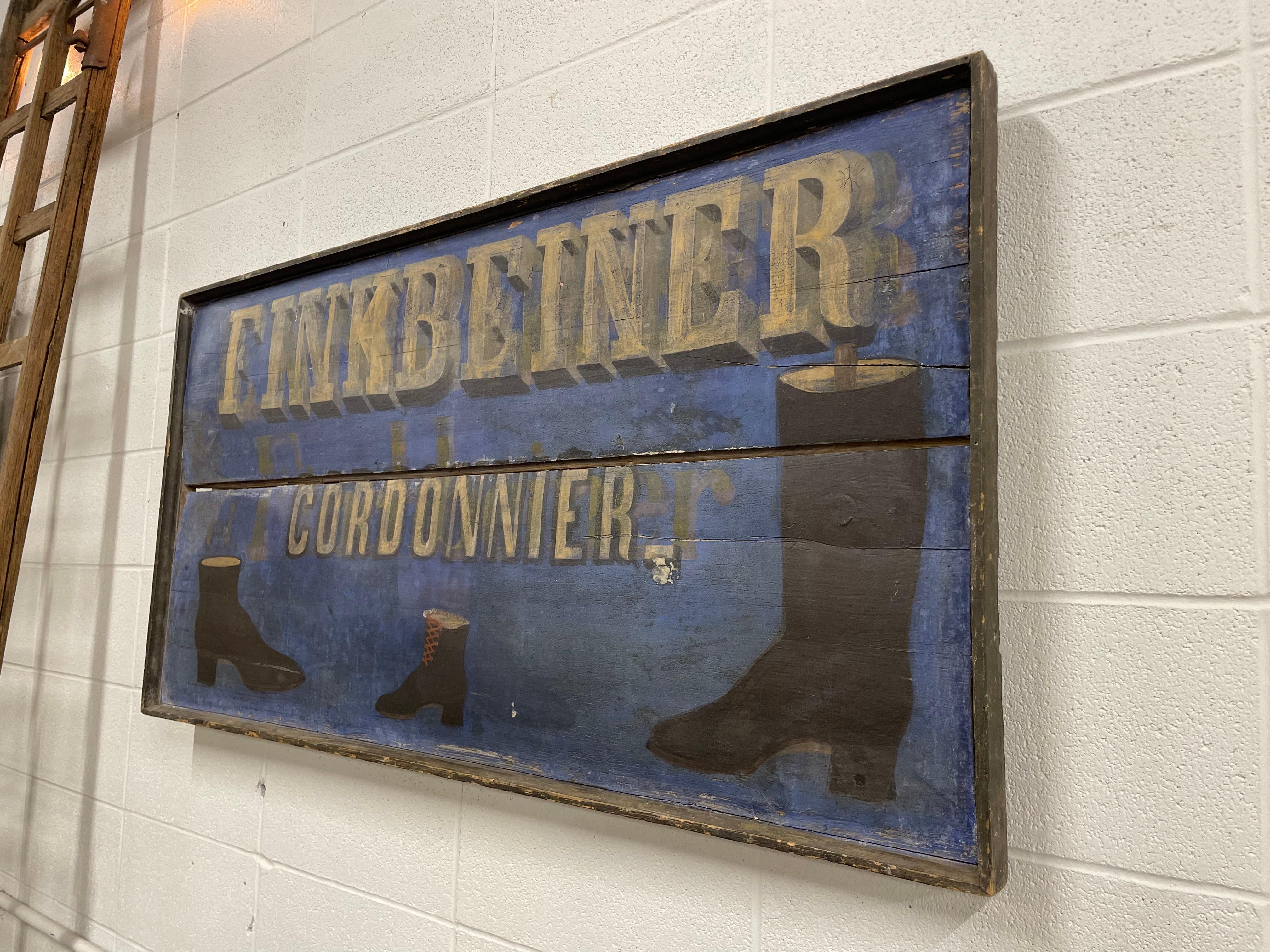 Antique French Finkbeiner Cordonnier (Cobbler) Advertising Sign For Sale 3