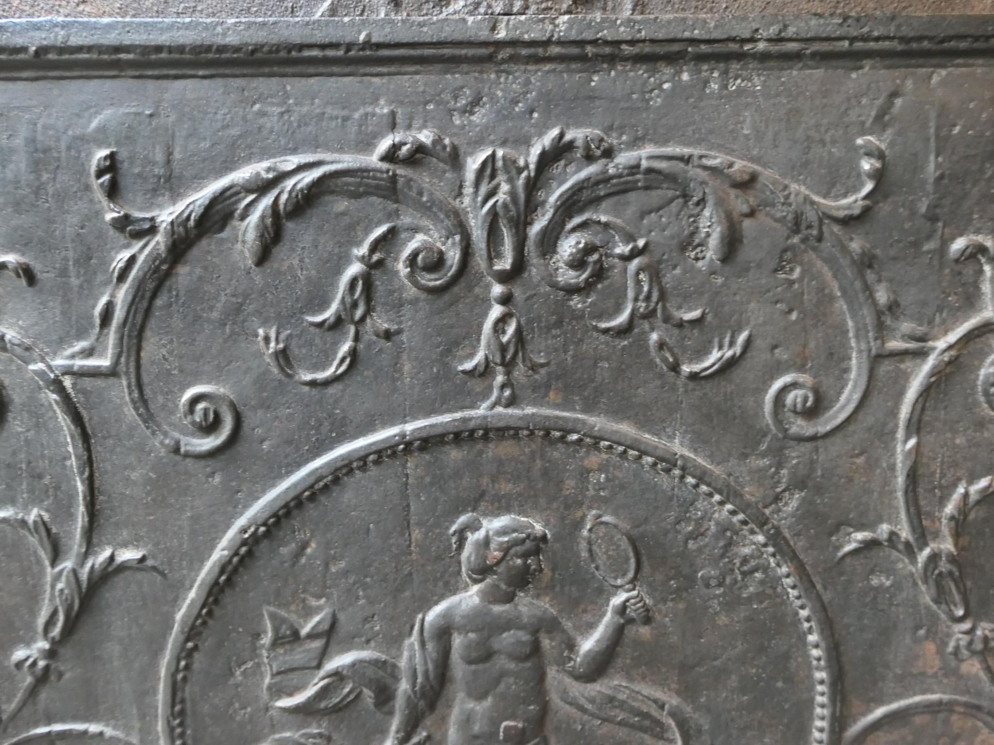 Iron Antique French Fireback / Backsplash with the Goddess Venus, 18th Century For Sale