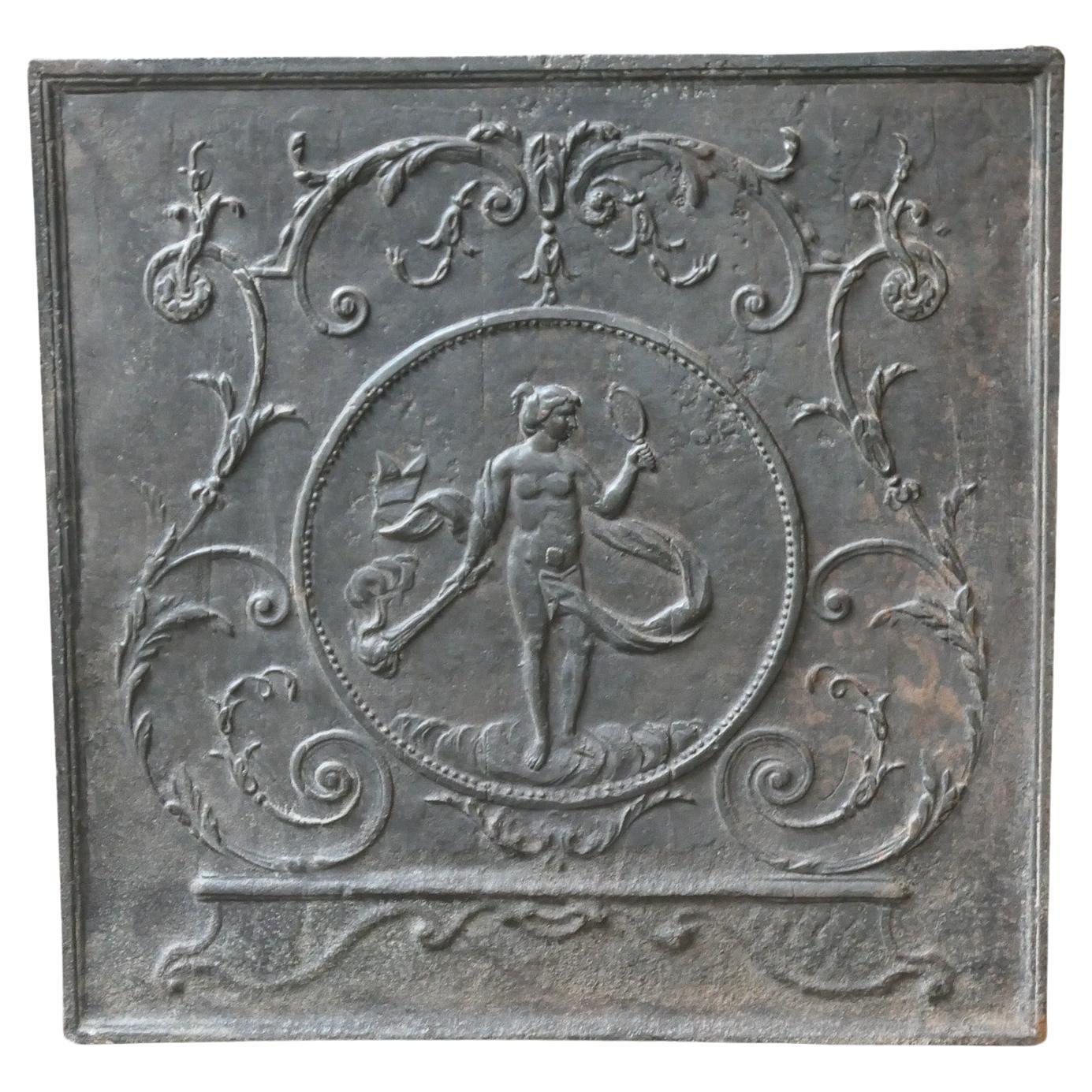 Antique French Fireback / Backsplash con la Diosa Venus, Siglo XVIII