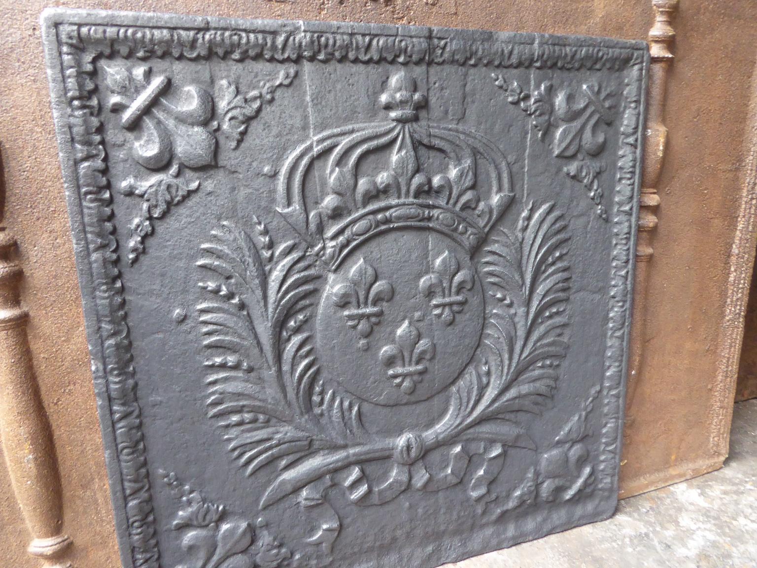Iron Antique French Fireback with Arms of France, 17th-18th Century
