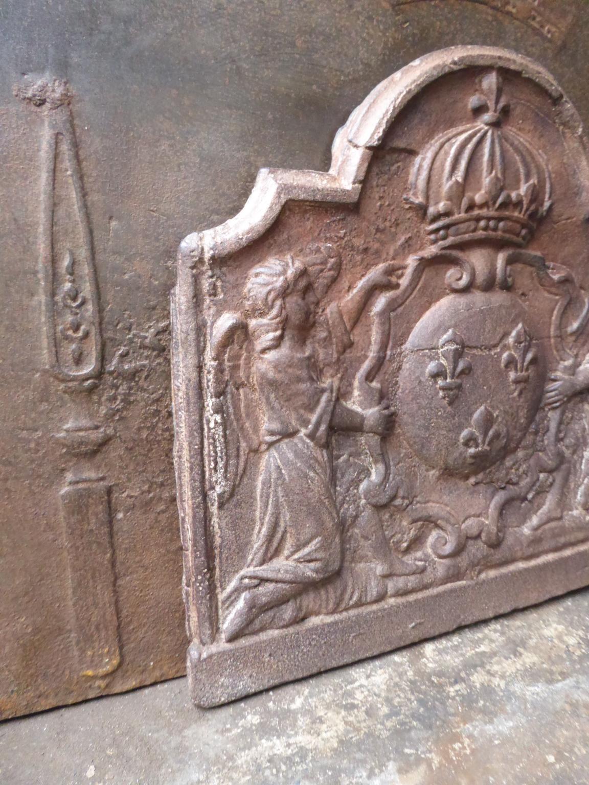 Iron Antique French Fireback / Backsplash with Arms of France, 17th-18th Century For Sale