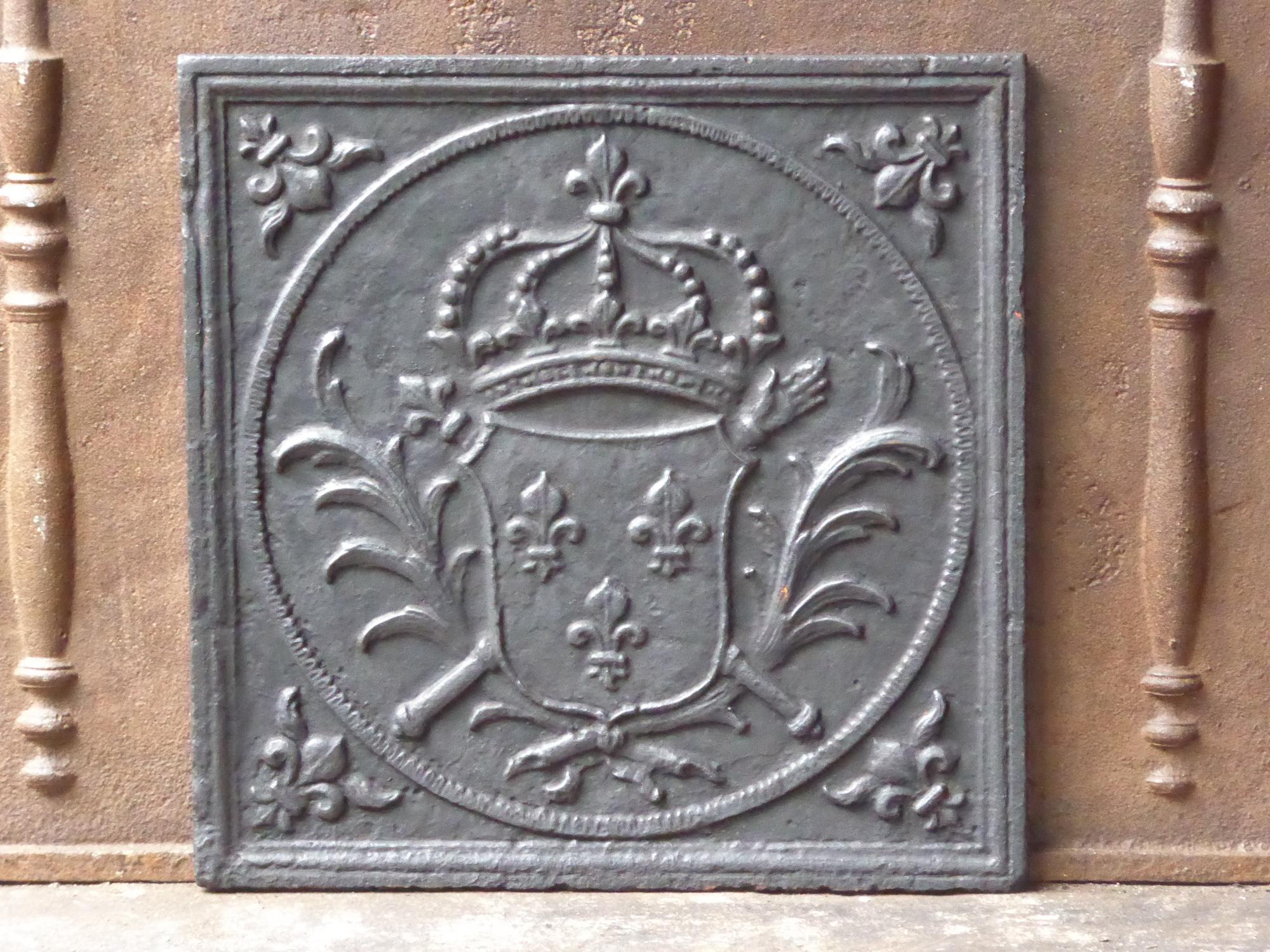 Cast Antique French Fireback with Coat of Arms of France, 18th Century