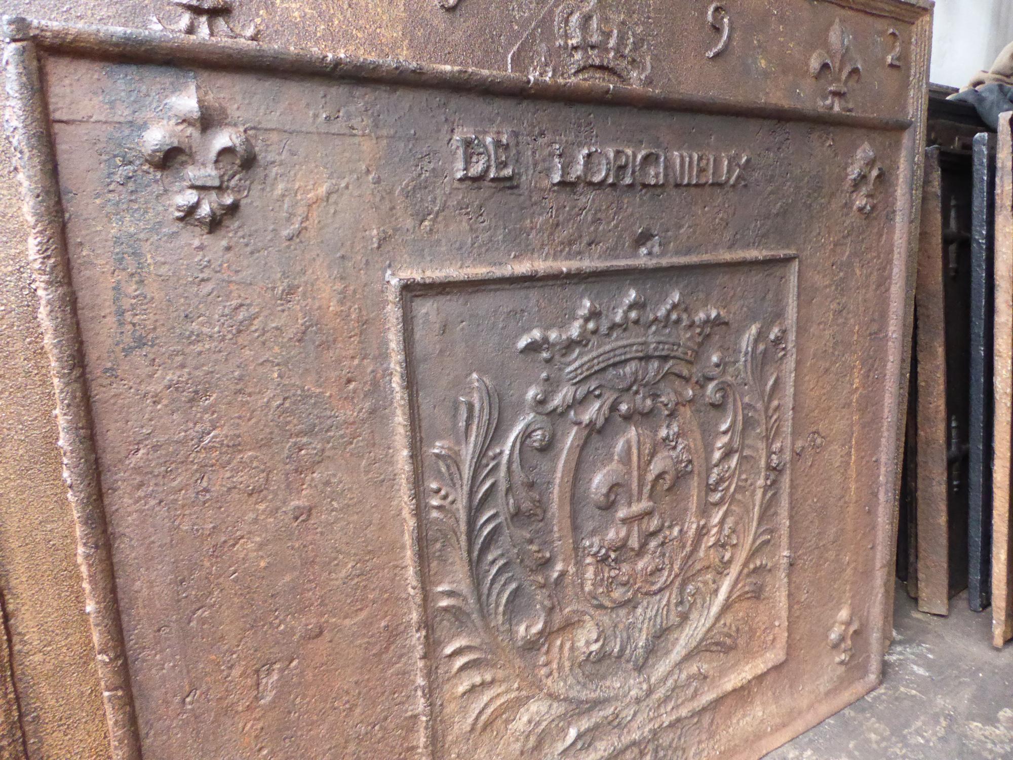 Iron Antique French Fireback with the Arms of France, 18th Century
