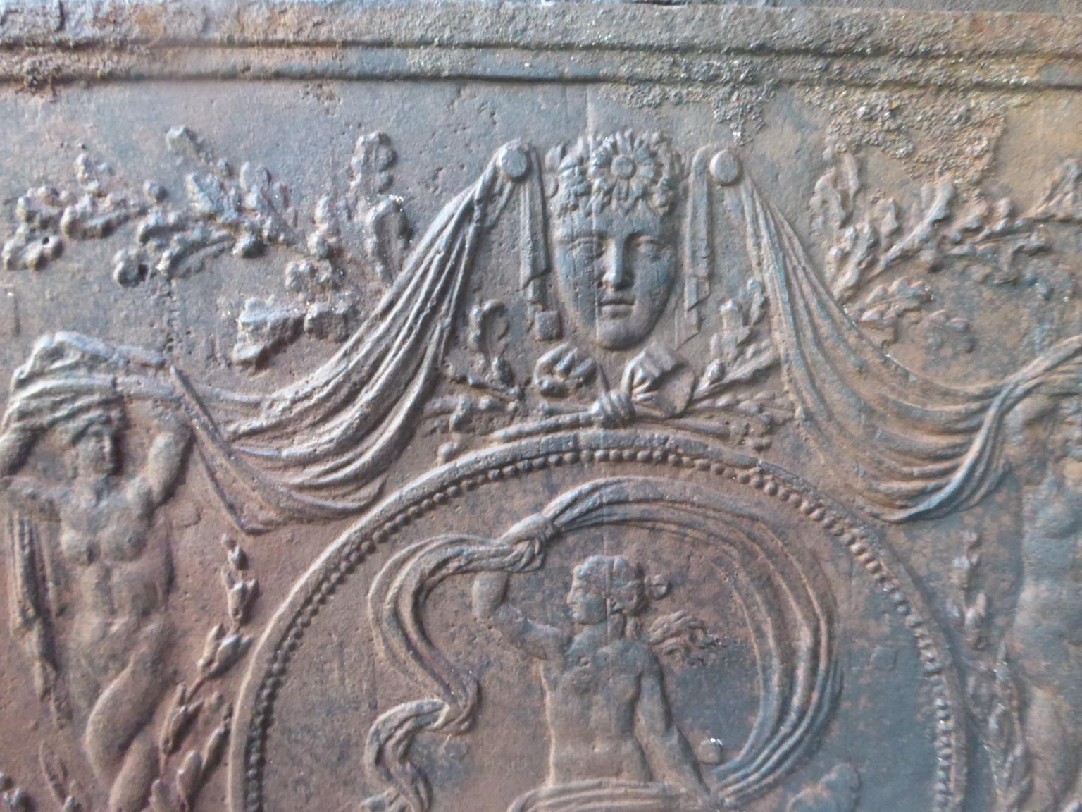 Cast Antique French Fireback / Backsplash with the Goddess Venus, 18th Century For Sale