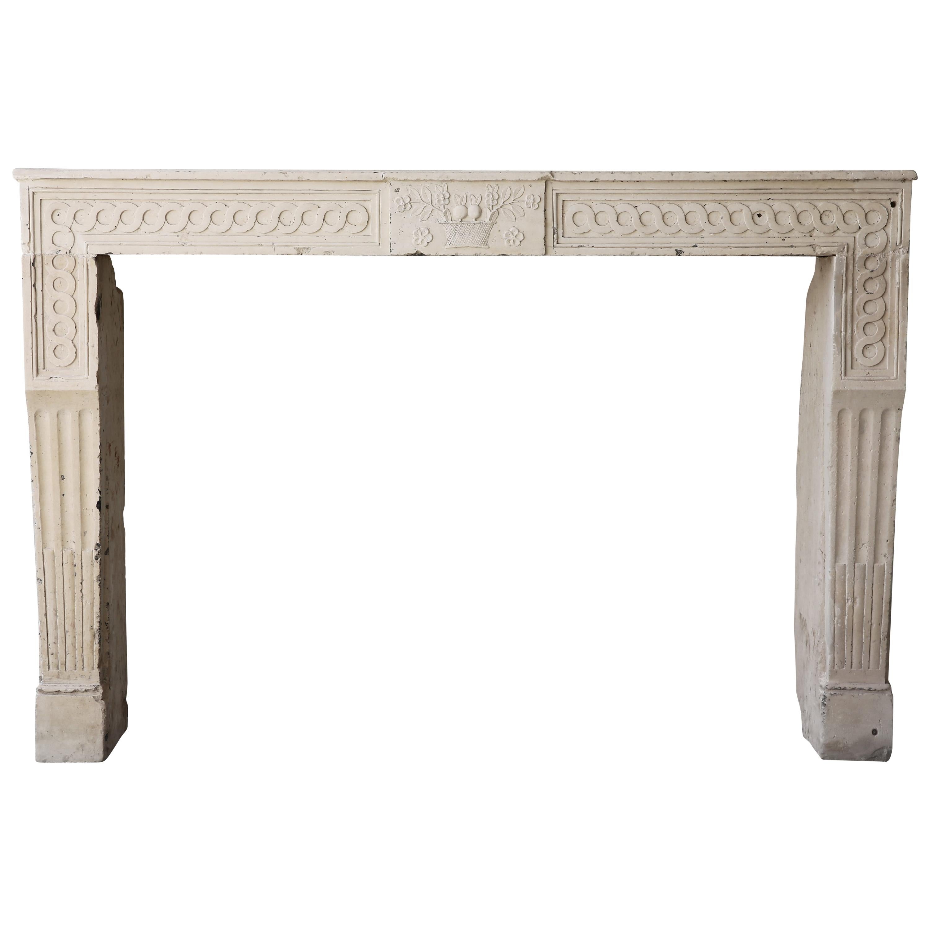 Antique French Fireplace, 19th Century, French Limestone, Louis XVI Style For Sale