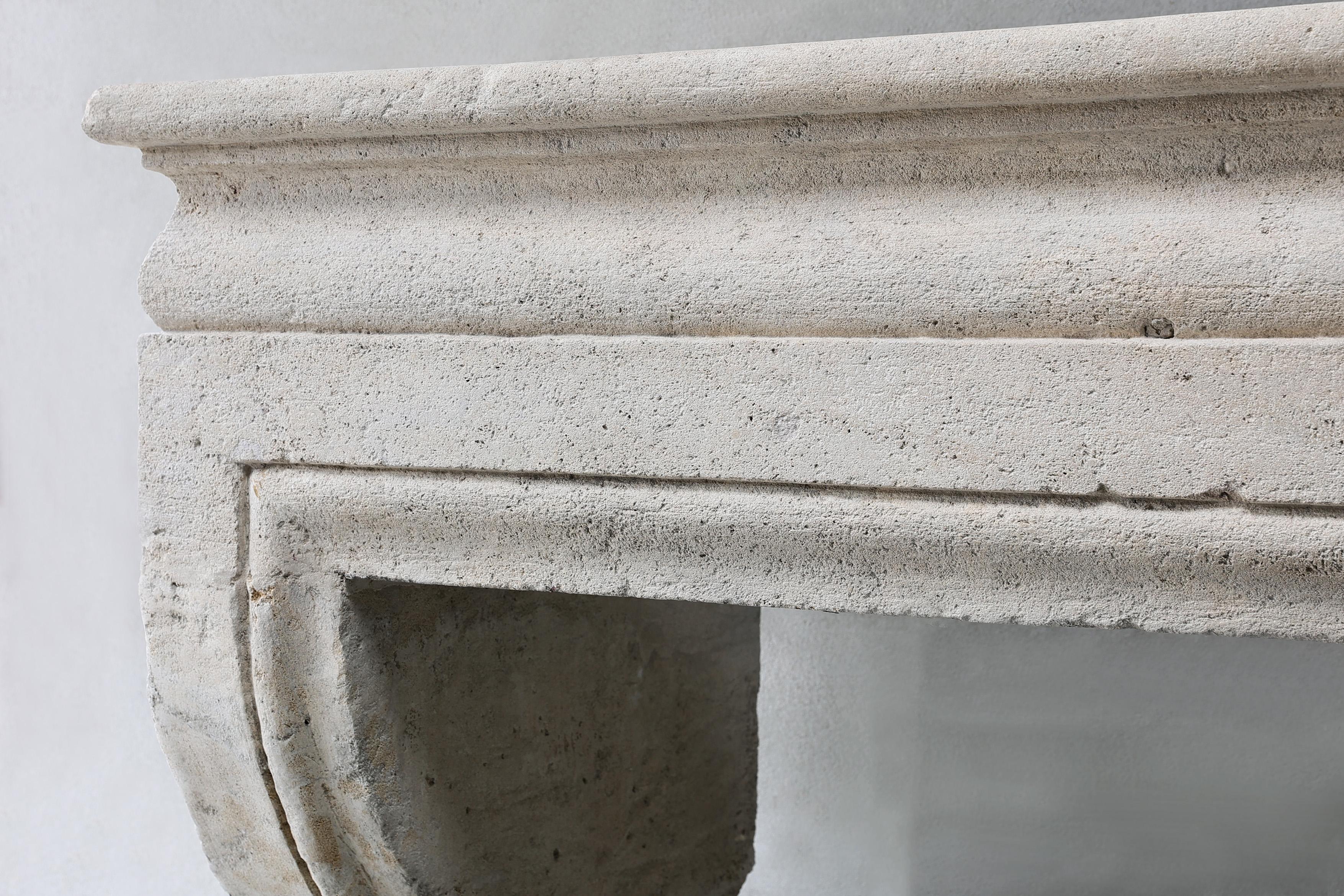Limestone Antique French Fireplace from the 19th century in style of Campagnarde For Sale