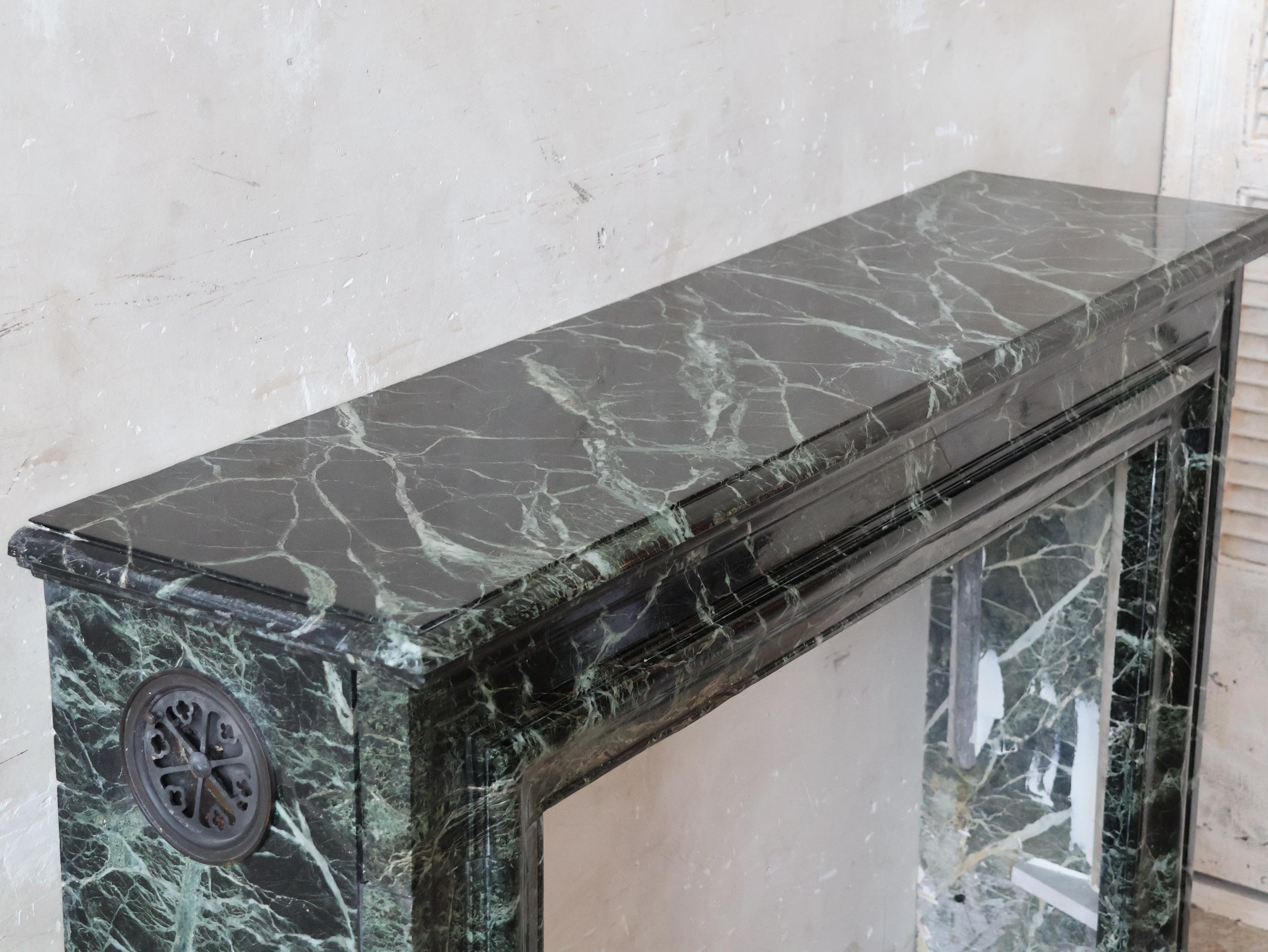 19th Century Antique French Fireplace in Deep Green Marble For Sale