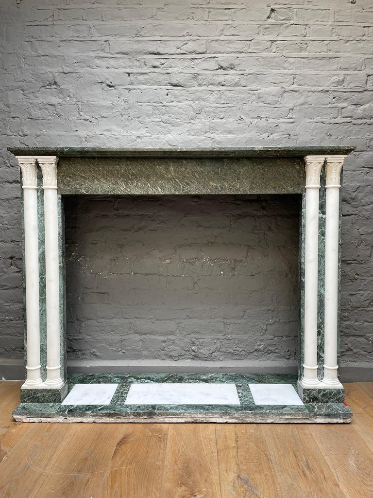 Antique French Fireplace Mantel in Verdi Antico and Statuary Marble For ...