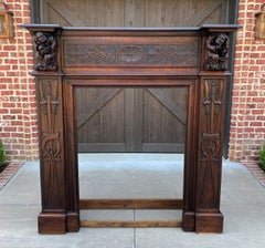 Antique French Fireplace Mantel Surround Gothic Revival Oak Large 19th Century