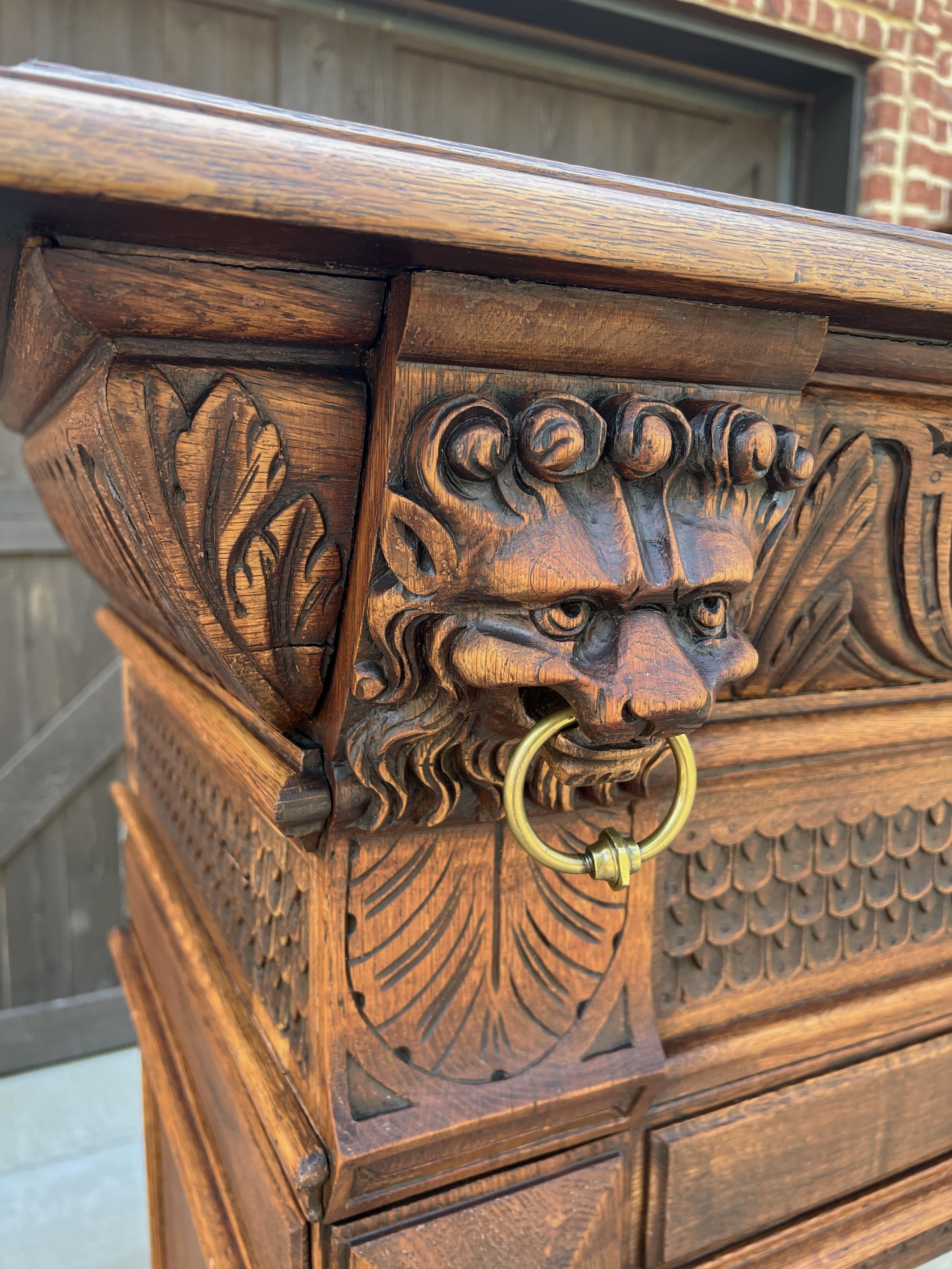 Antique French Fireplace Mantel Surround Hearth Carved Oak Renaissance Lion Mask 7