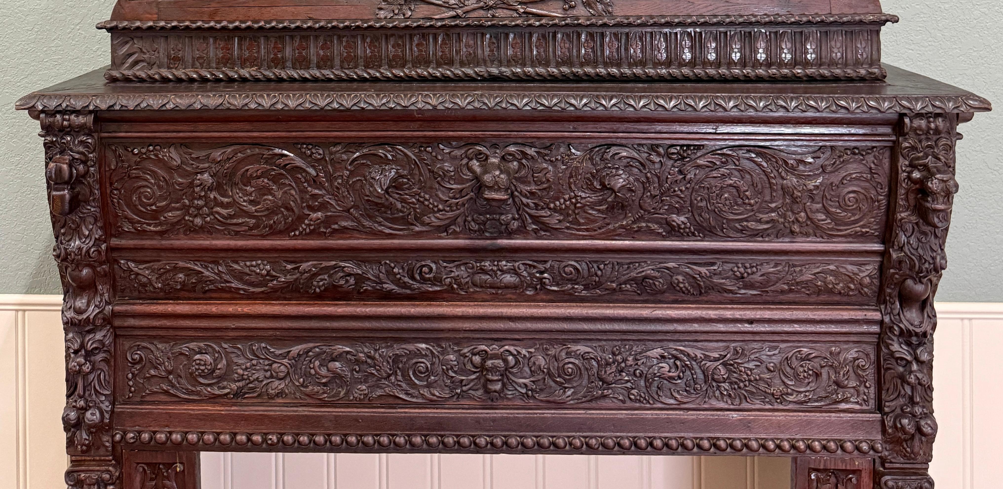 Antique French, cornice per caminetto rinascimentale in quercia intagliata del XIX secolo in vendita 4