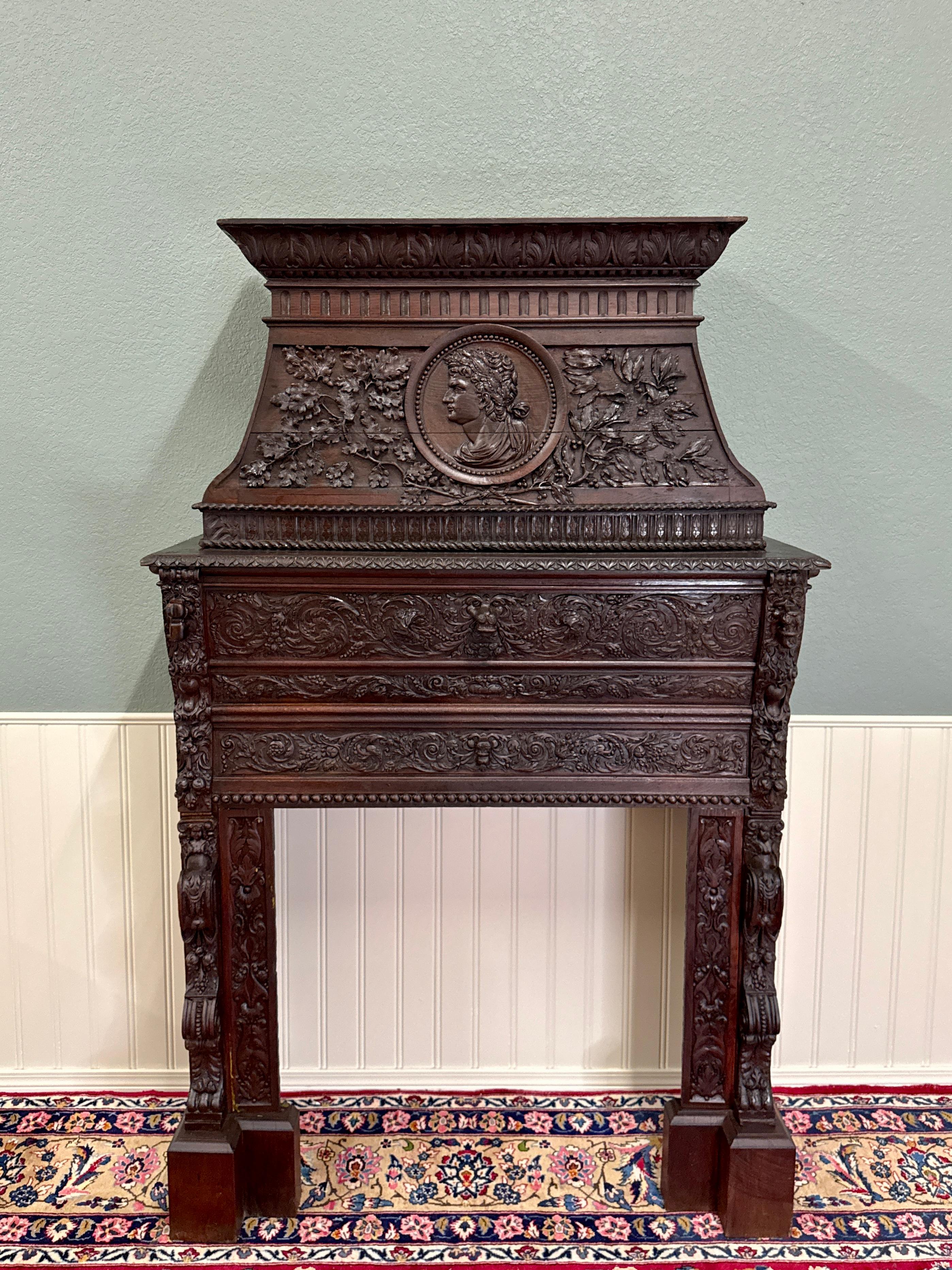 Antique French, cornice per caminetto rinascimentale in quercia intagliata del XIX secolo in vendita 6