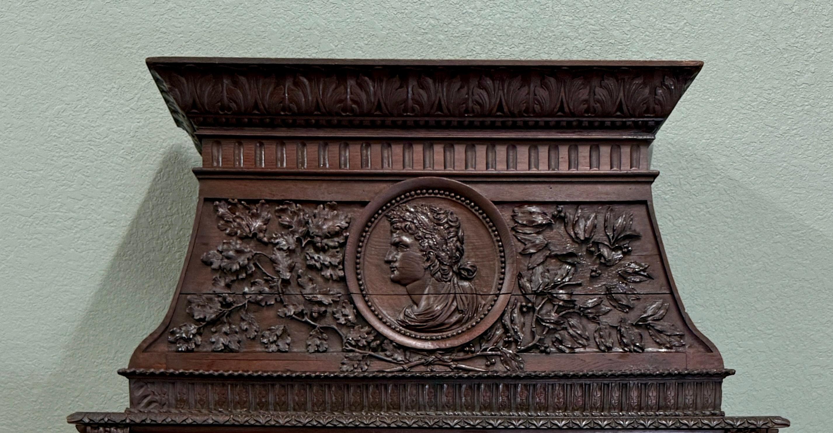 Antique French, cornice per caminetto rinascimentale in quercia intagliata del XIX secolo in vendita 7