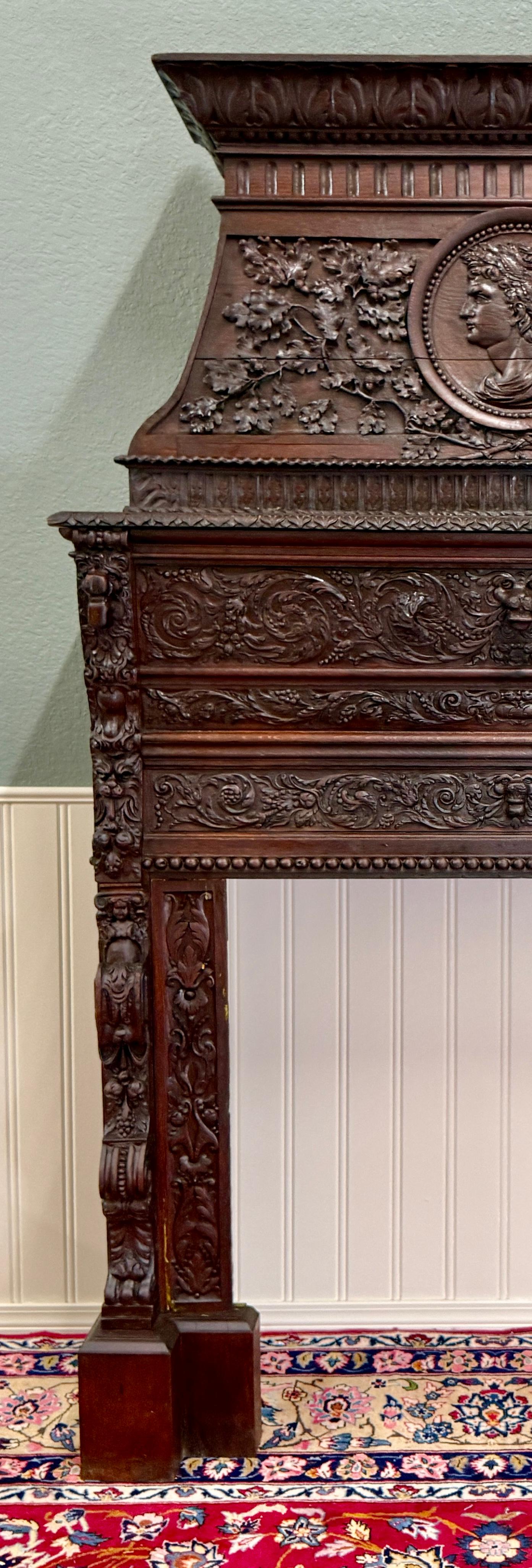 Antique French, cornice per caminetto rinascimentale in quercia intagliata del XIX secolo in vendita 8