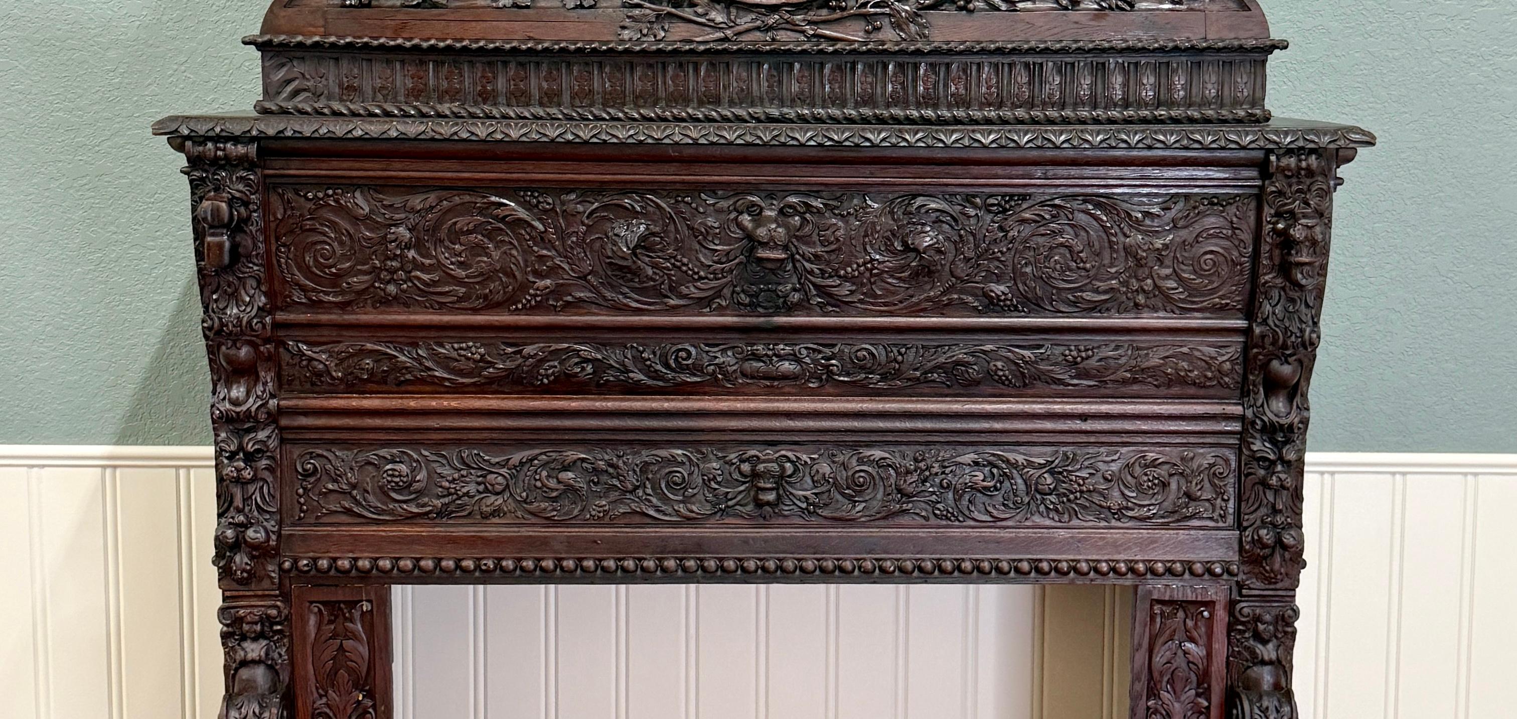 Antique French, cornice per caminetto rinascimentale in quercia intagliata del XIX secolo in vendita 10