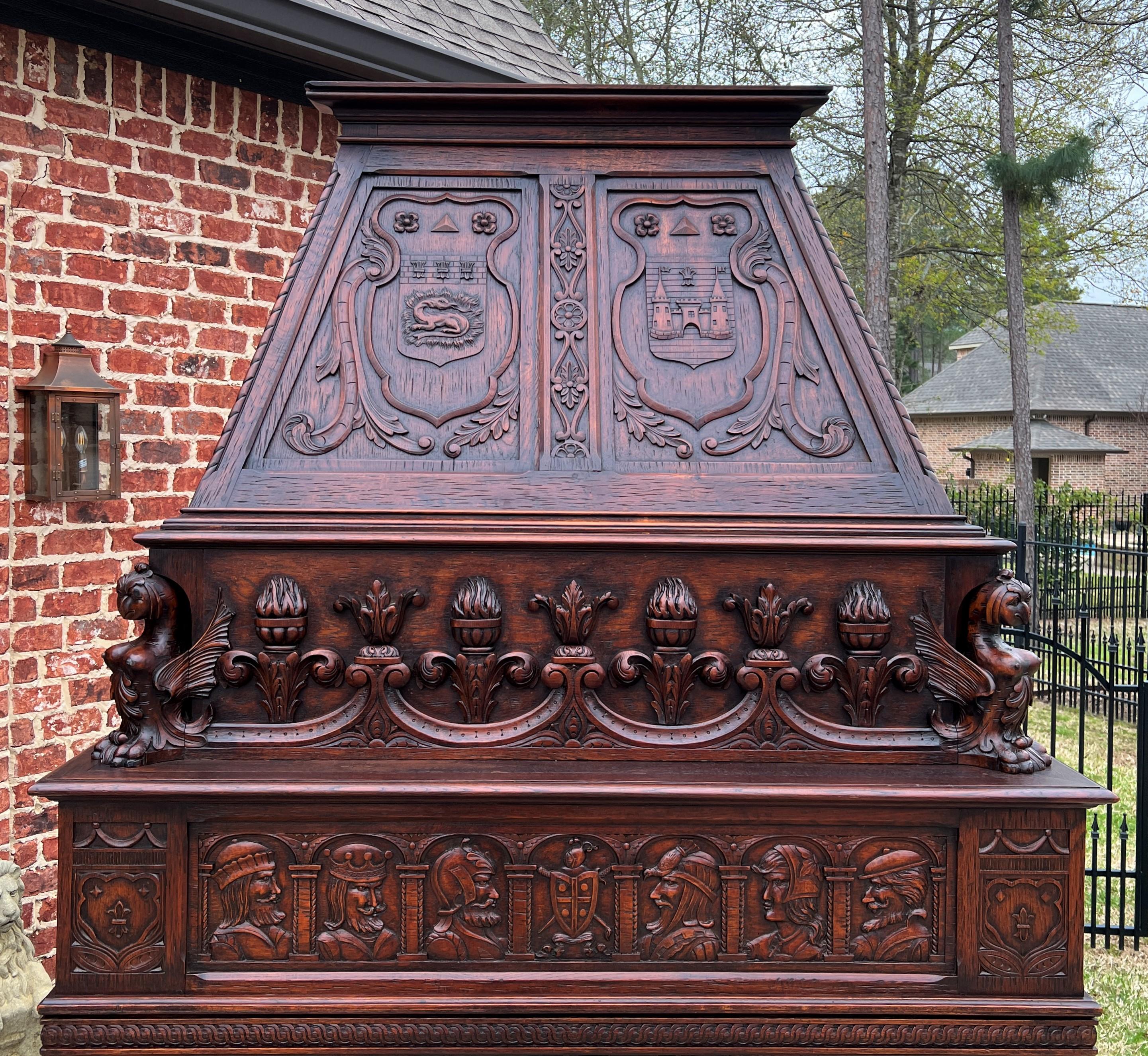 Antique French Fireplace Mantel Surround with Hood Oak Barley Twist Renaissance 1