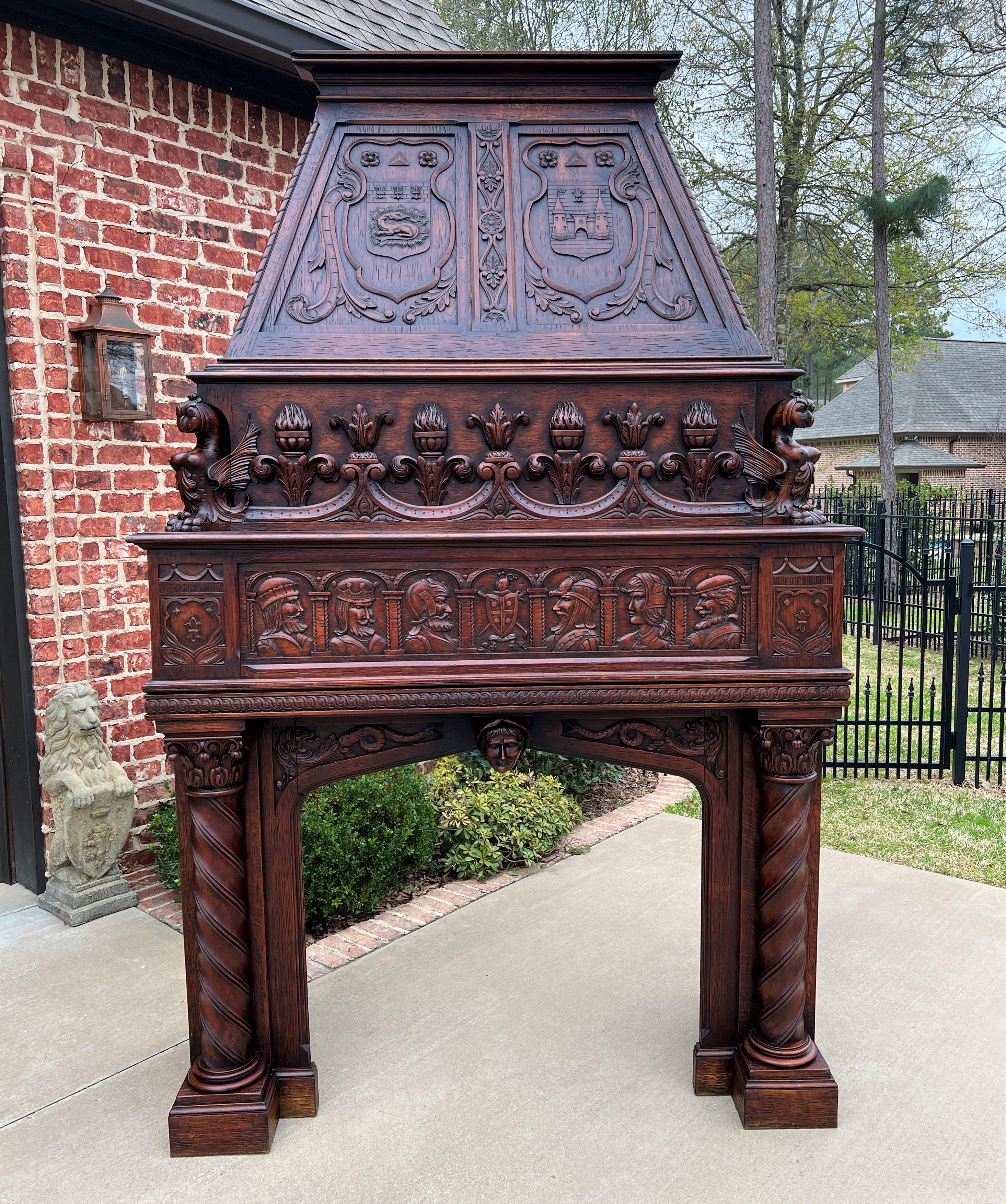 Antique French Fireplace Mantel Surround with Hood Oak Barley Twist Renaissance 3