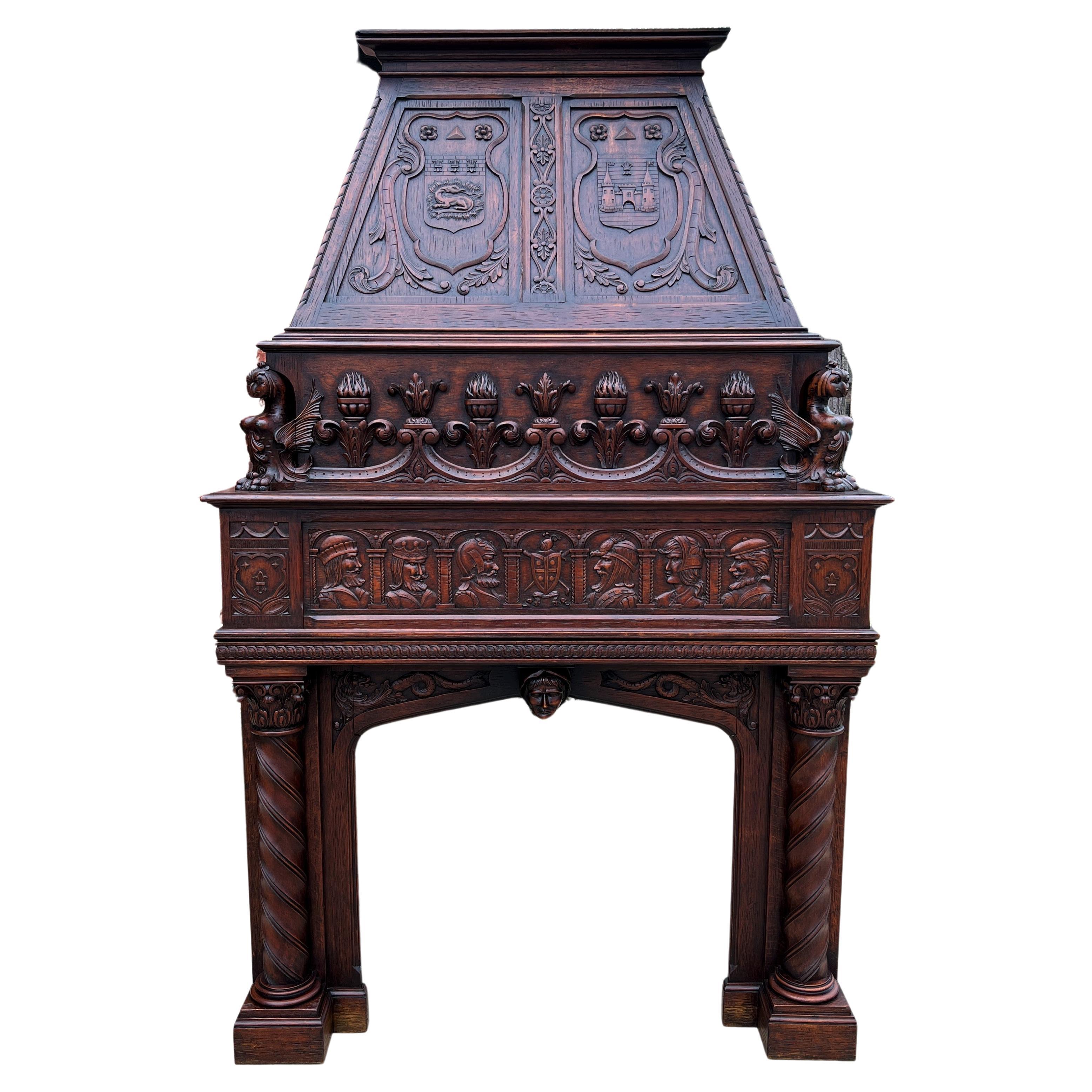 Antique French Fireplace Mantel Surround with Hood Oak Barley Twist Renaissance