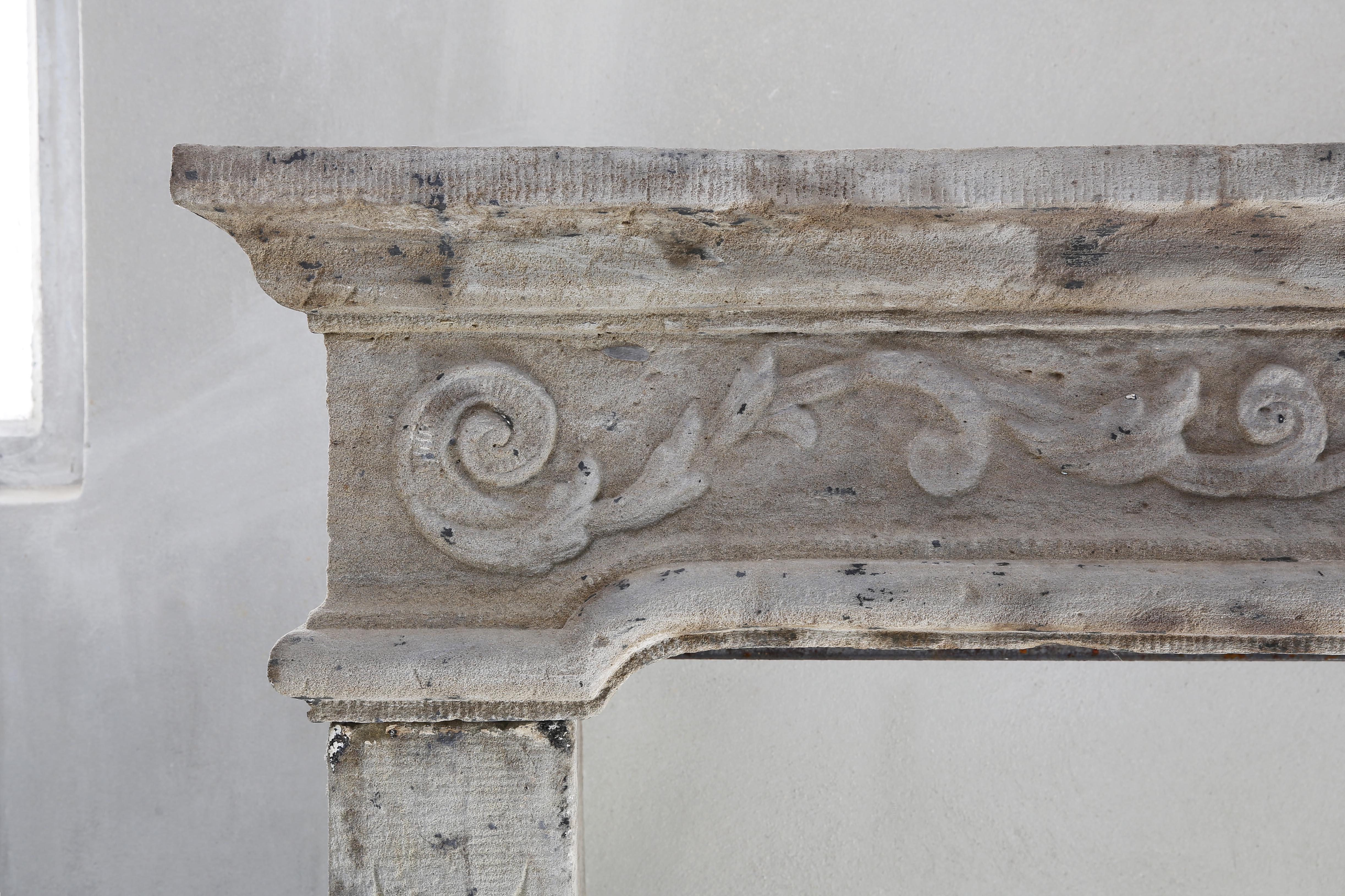 Antique French Fireplace of Limestone, 19th Century, Louis XIV 2