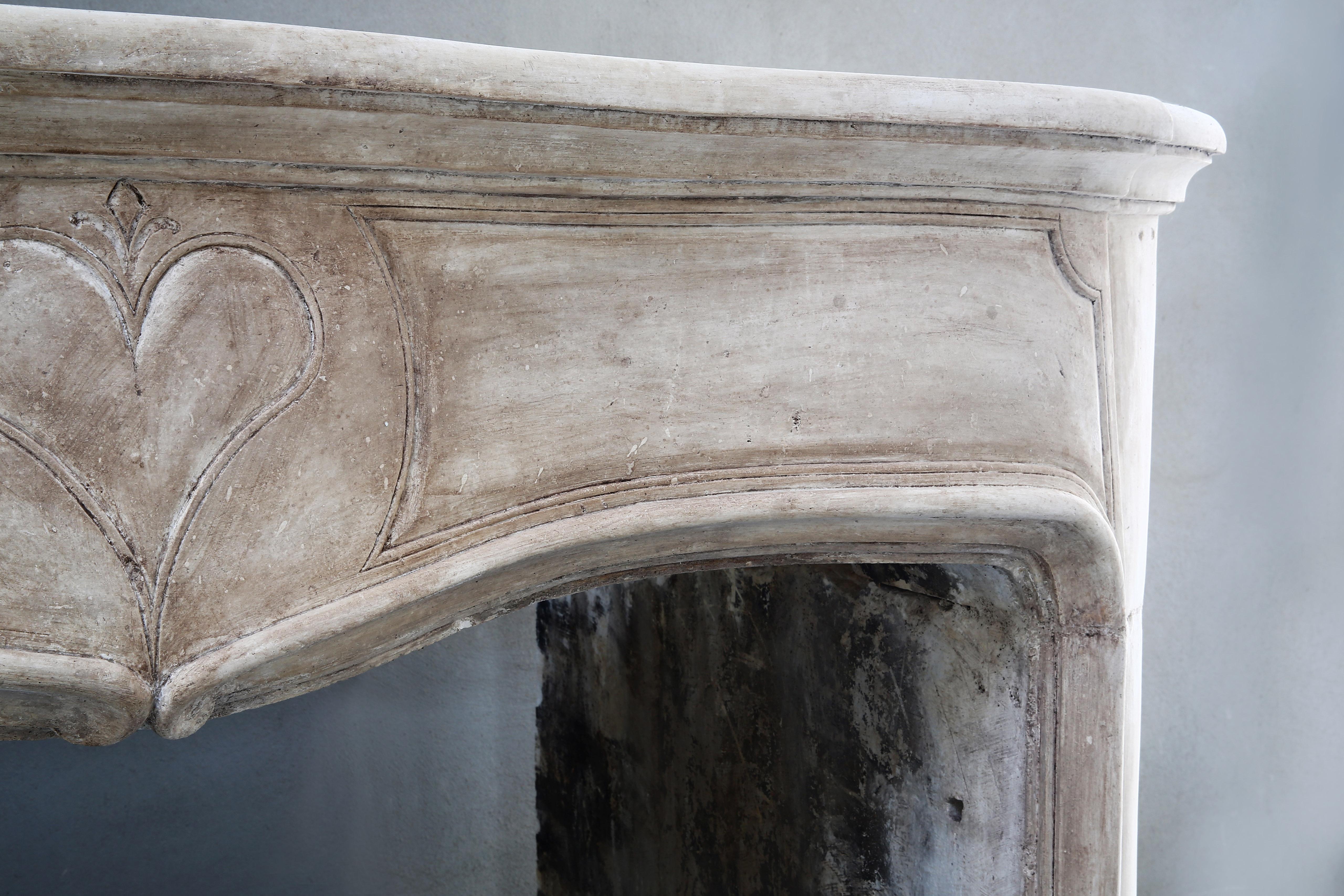 Antique French Fireplace of Limestone, 19th Century, Louis XIV 2