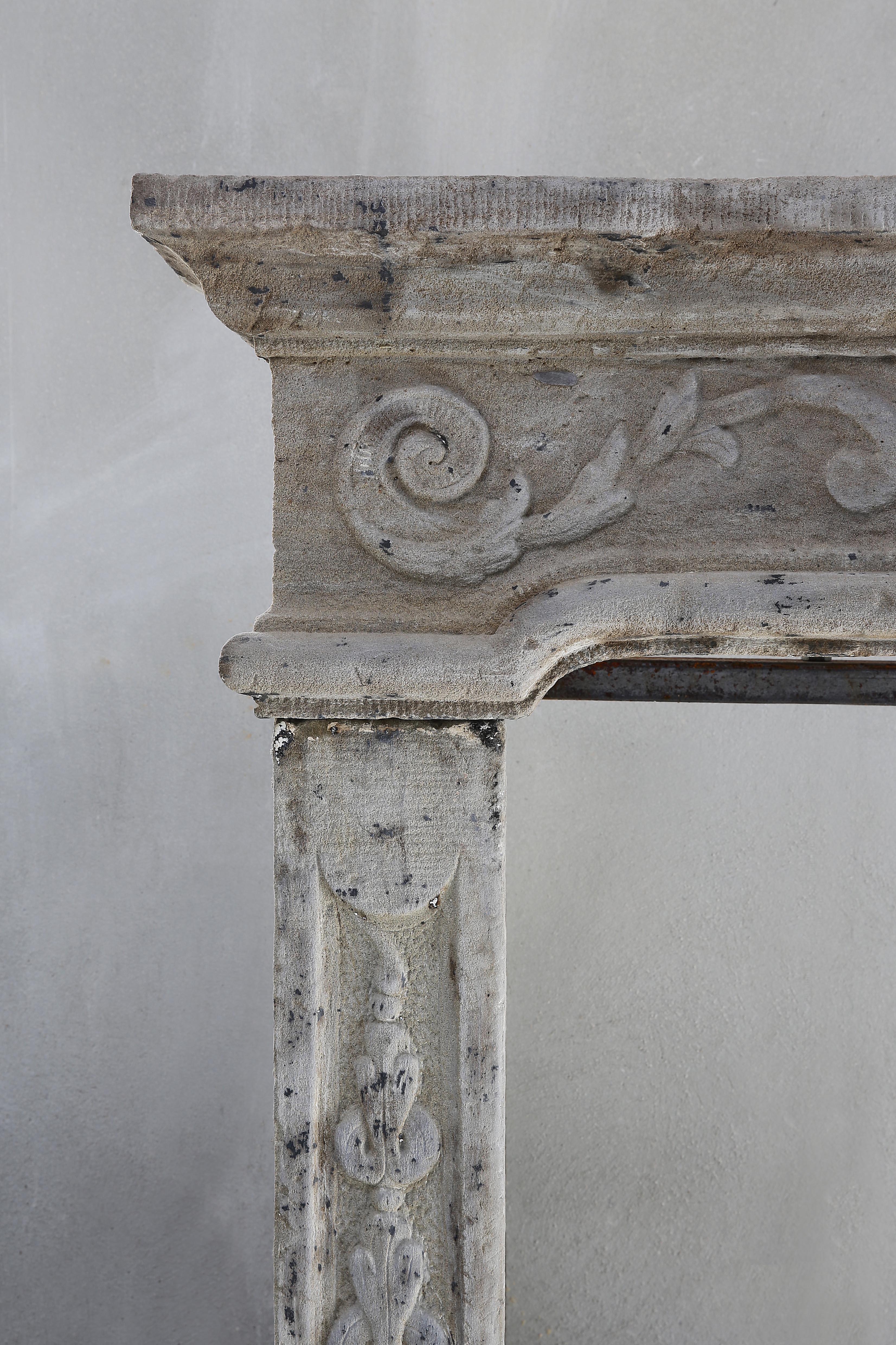 Antique French Fireplace of Limestone, 19th Century, Louis XIV 5