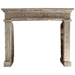 Antique French Fireplace of Limestone, 19th Century, Louis XIV