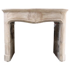 Antique French Fireplace of Limestone, 19th Century, Louis XIV