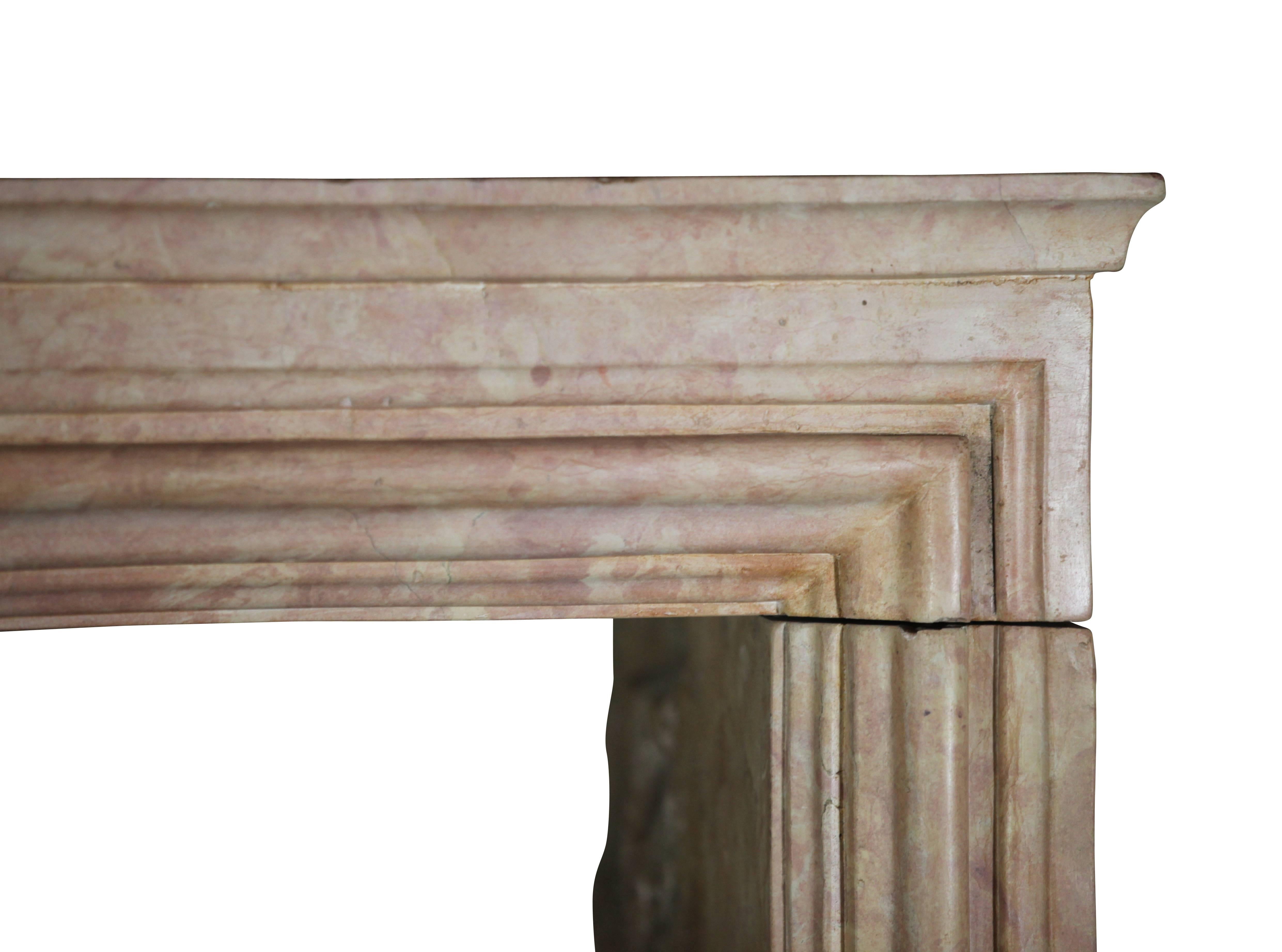 Carved Antique French Fireplace Surround in Rose Liseron Marble for Timely Interior